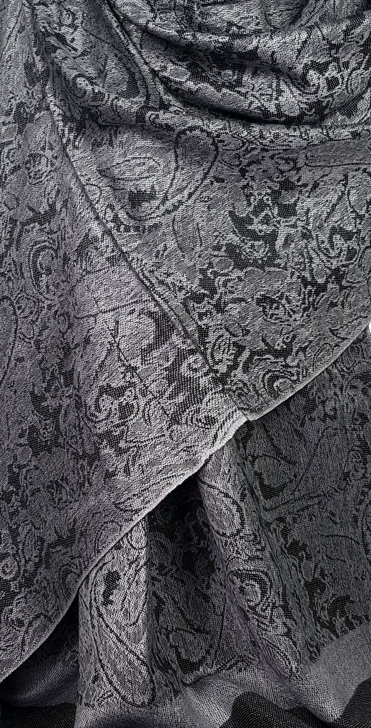 Paisley Pattern Pashmina Style Scarf – Lightweight, Stylish, Boho-Chic Fashion Accessory - Black White (P093-KLSFD)