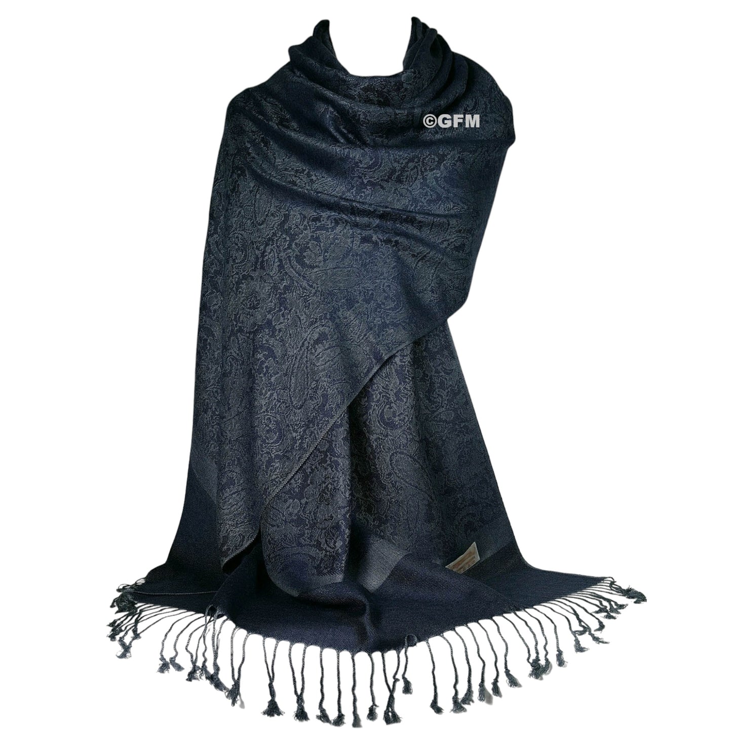 Paisley Pattern Pashmina Style Scarf – Lightweight, Stylish, Boho-Chic Fashion Accessory - Midnight Blue (P093-MdNgtNL)