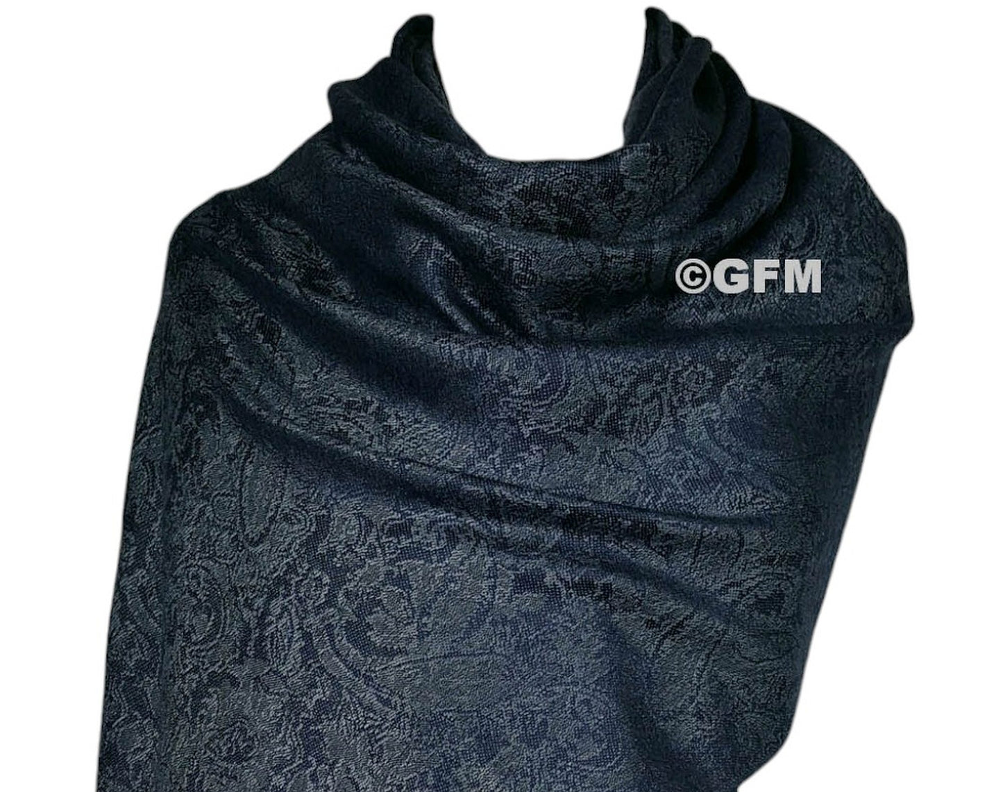 Paisley Pattern Pashmina Style Scarf – Lightweight, Stylish, Boho-Chic Fashion Accessory - Midnight Blue (P093-MdNgtNL)