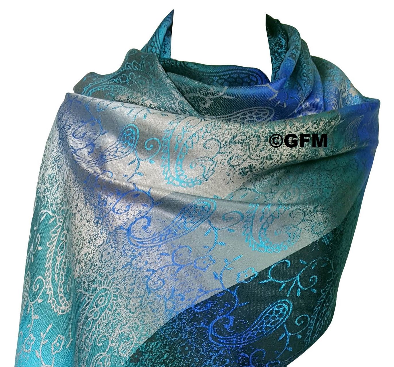 Floral Paisley Pattern Pashmina Style Scarf Shawl for Women - Teal (9321-TL)