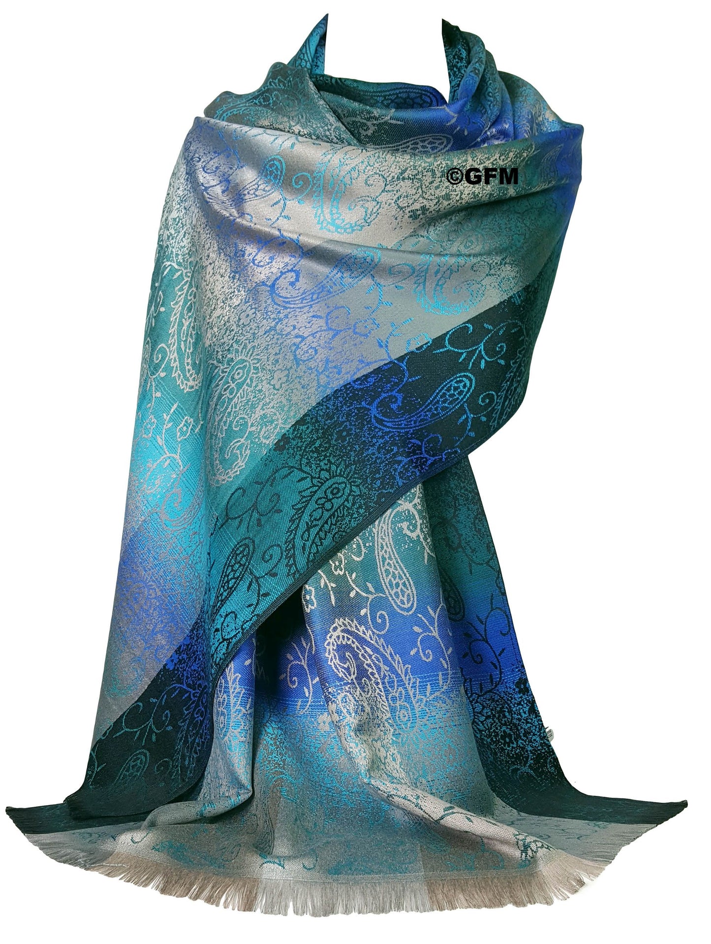 Floral Paisley Pattern Pashmina Style Scarf Shawl for Women - Teal (9321-TL)