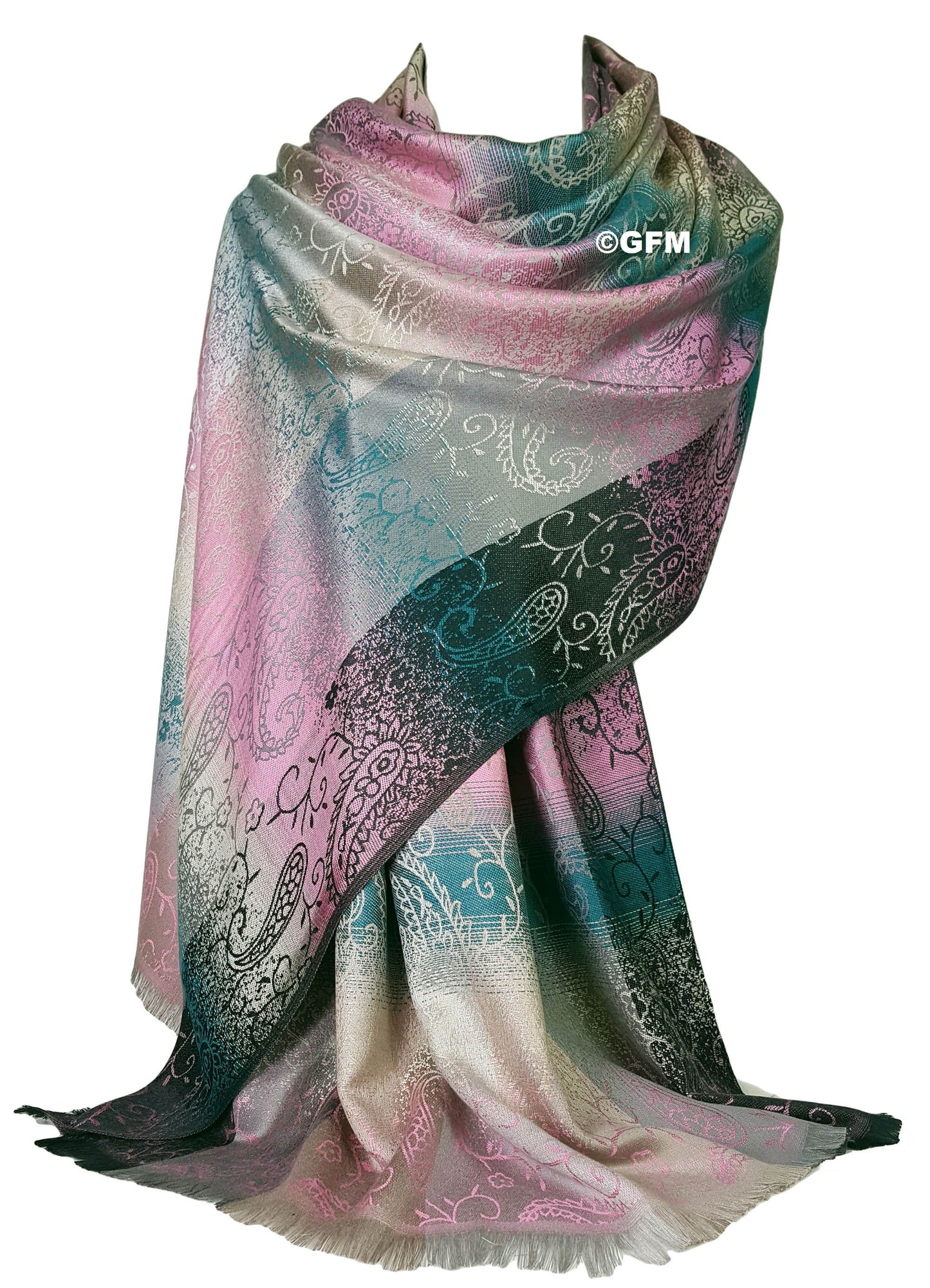 Floral Paisley Pattern Pashmina Style Scarf Shawl for Women - Pink (9321-GLB)