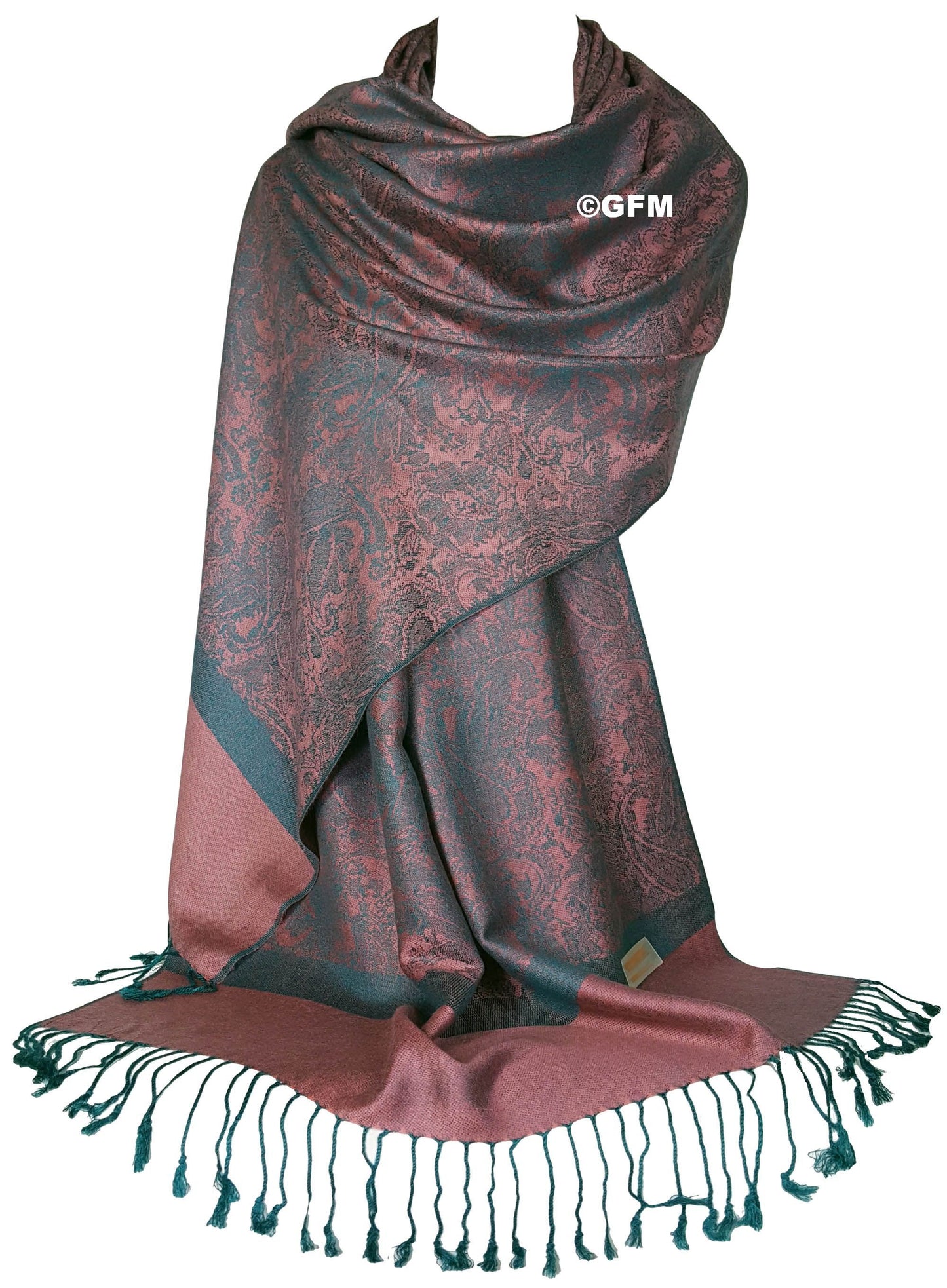 Paisley Pattern Pashmina Style Scarf – Lightweight, Stylish, Boho-Chic Fashion Accessory - Pink Teal (P093-GLBTL)