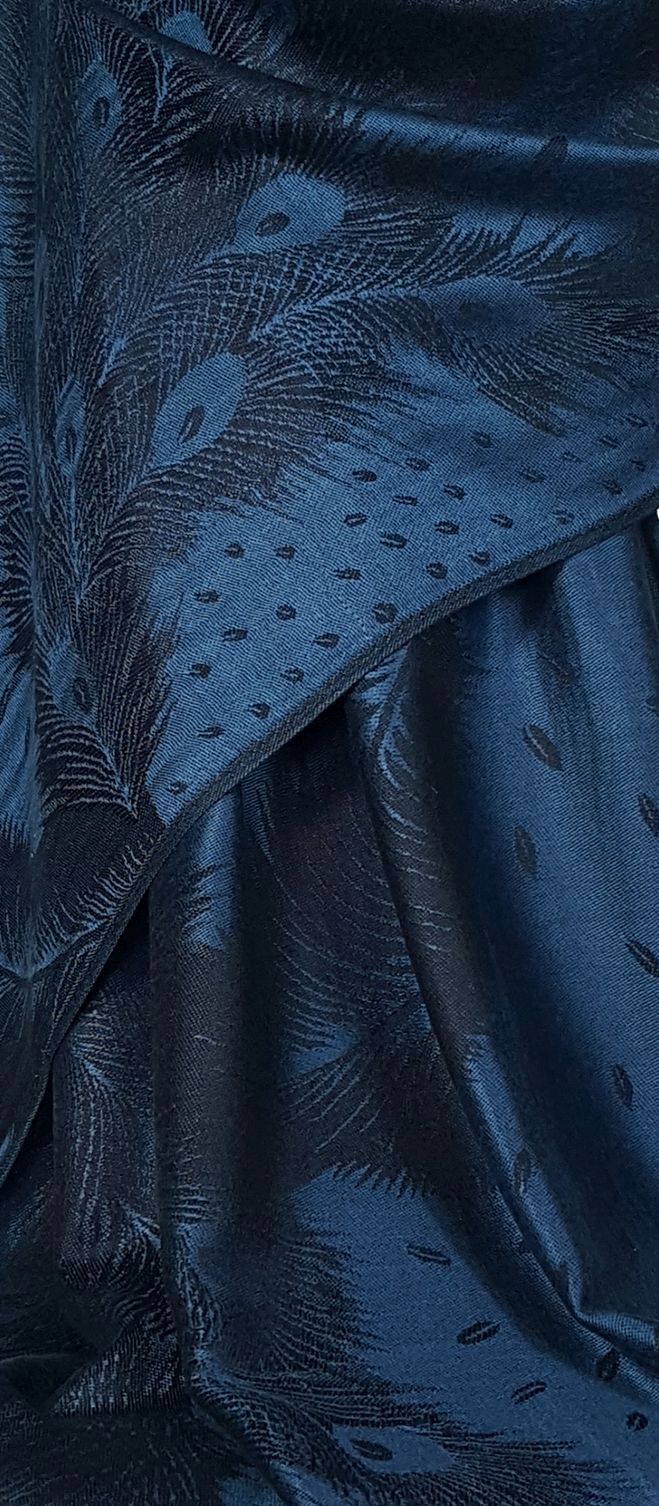 Peacock Feather Design Pashmina Style Scarf or Shawl – Light Navy Blue (PCKPASH-P1-GHNL)