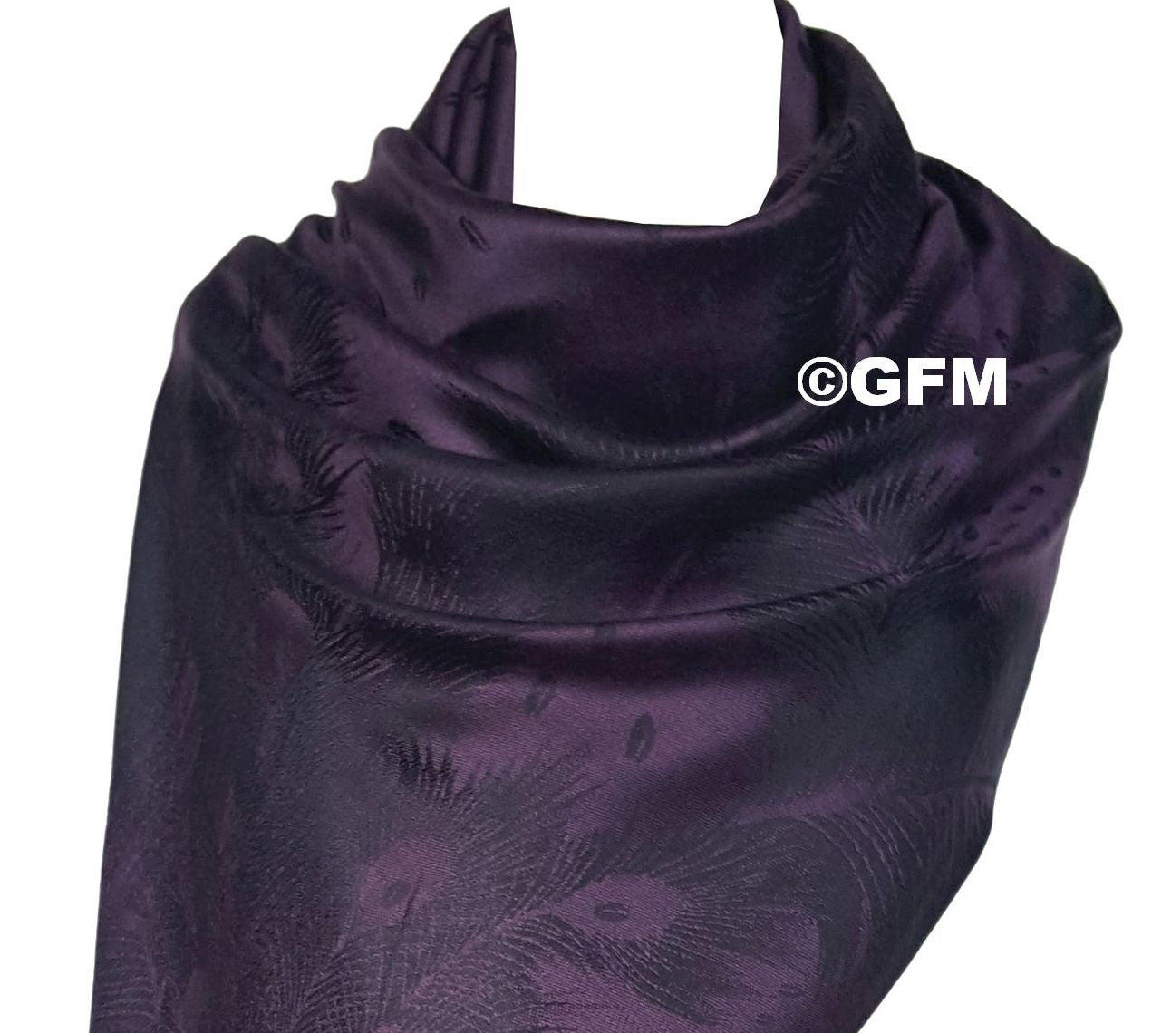 Peacock Feather Design Pashmina Style Scarf or Shawl – Aubergine Purple (PCKPASH-P29-AUJMNKL)