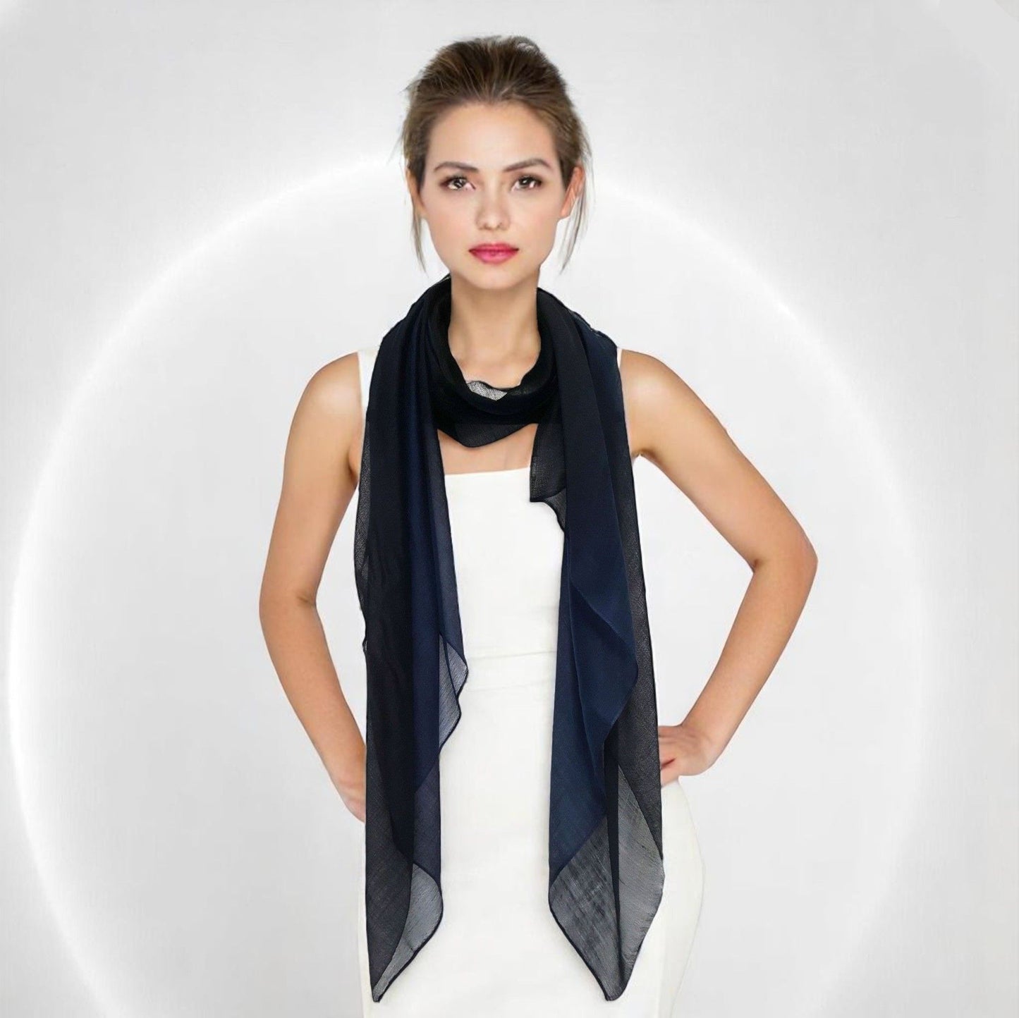Two-Tone Silk-Cotton Blend Scarf - Dark Navy Blue (DMSYSLK-GHNLKL)