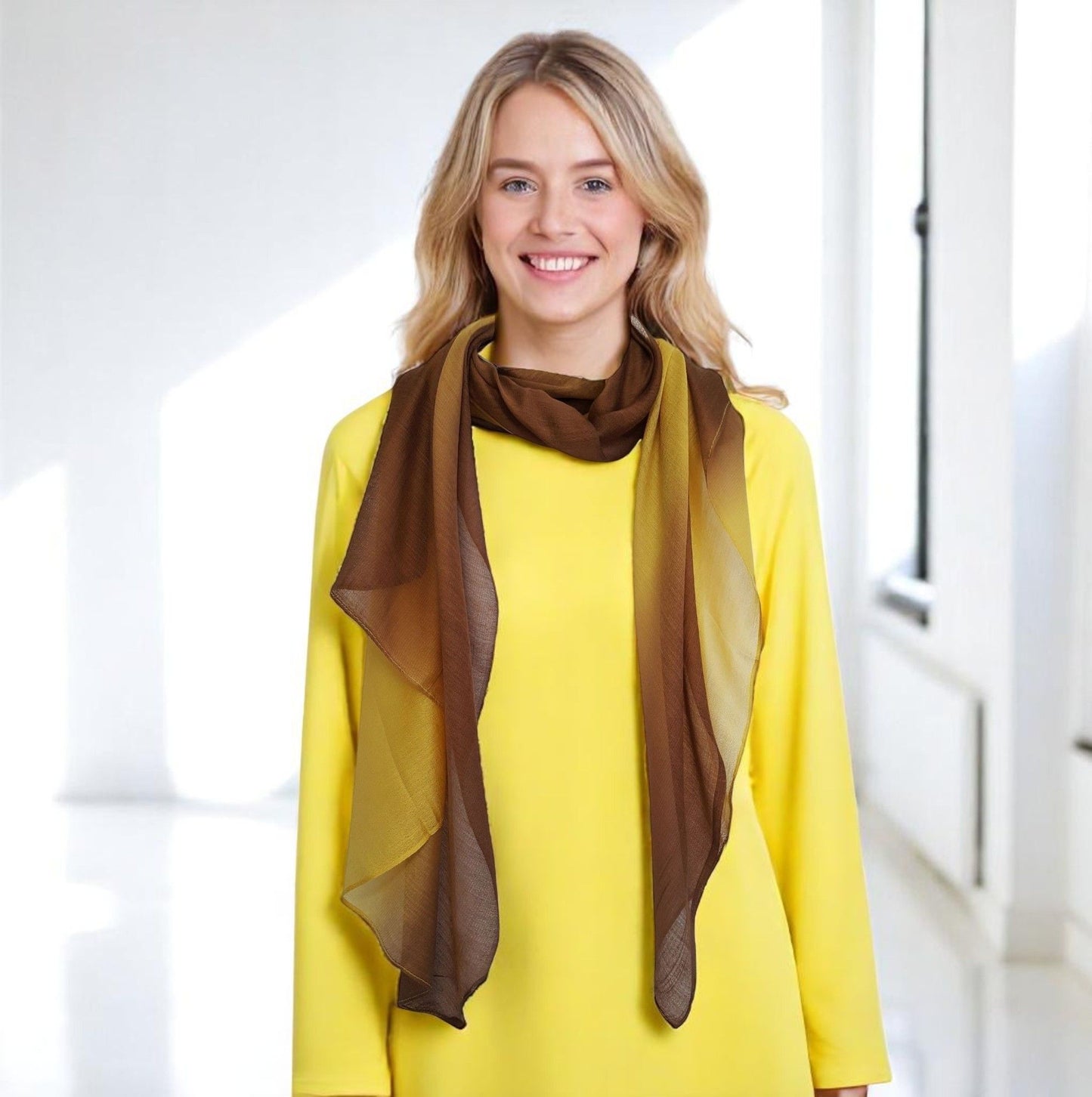 Two-Tone Silk-Cotton Blend Scarf - Mustard Gold (DMSYSLK-MTDSN)