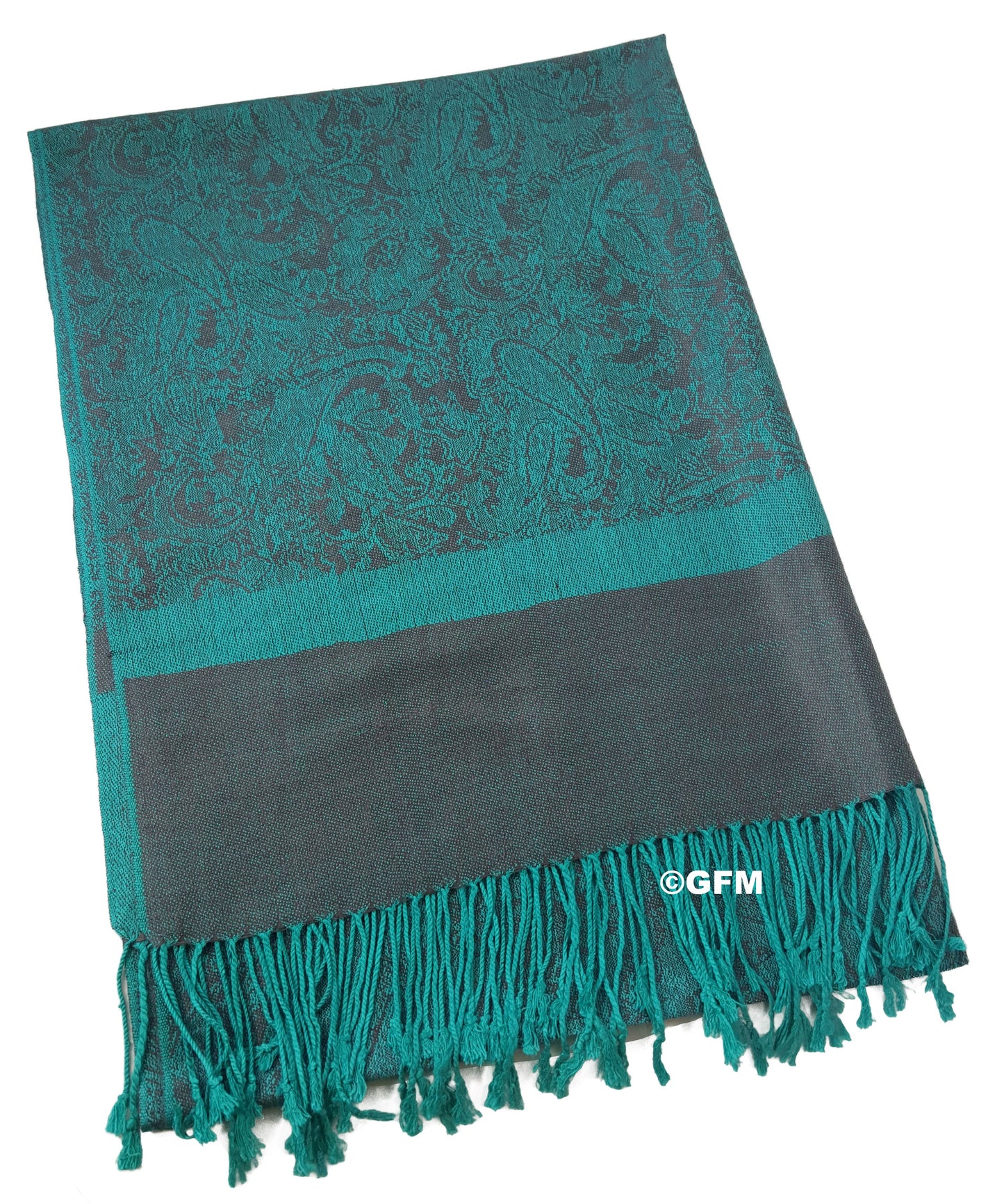 Paisley Pattern Pashmina Style Scarf – Lightweight, Stylish, Boho-Chic Fashion Accessory - Teal Grey (P093-TLBH)