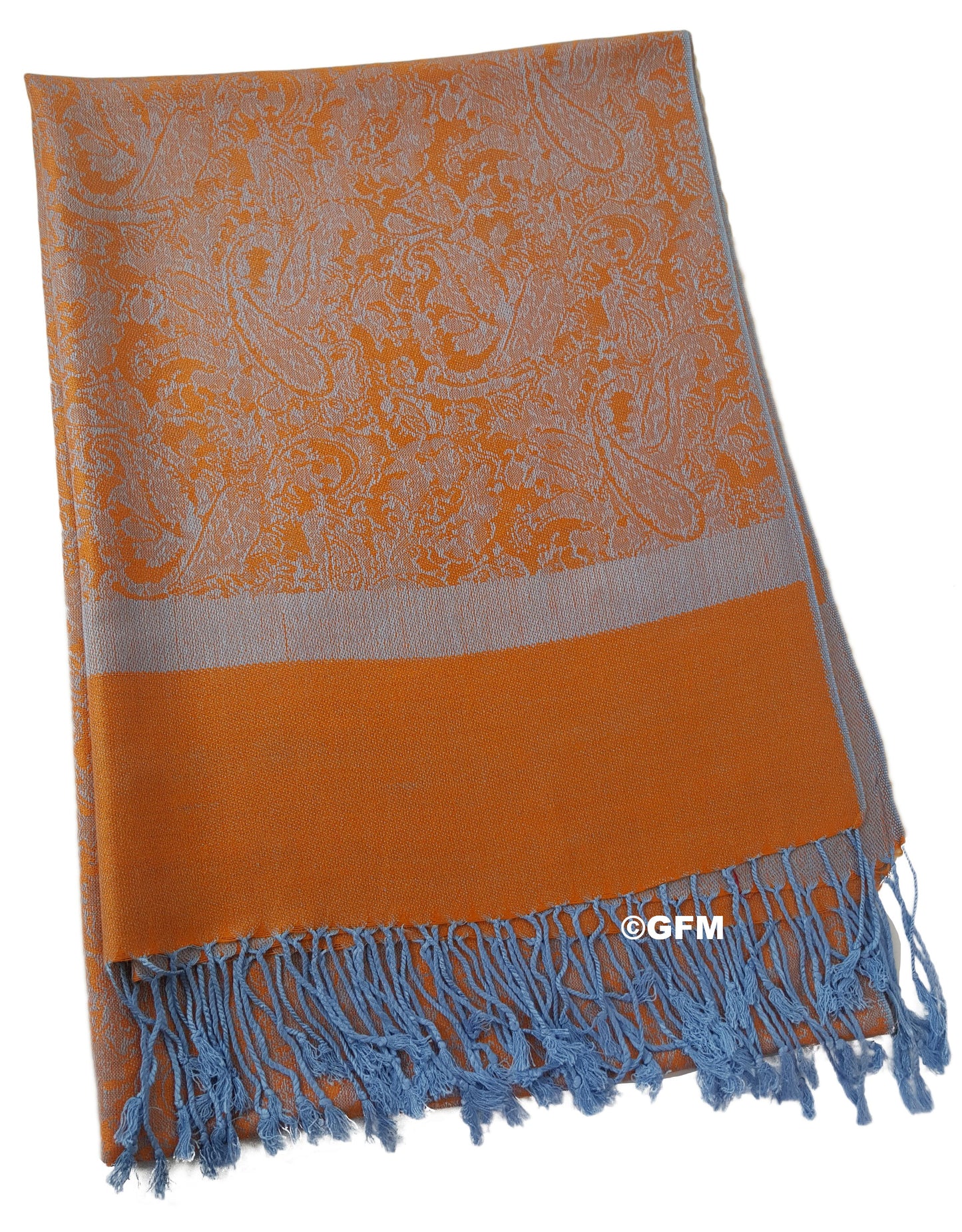 Paisley Pattern Pashmina Style Scarf – Lightweight, Stylish, Boho-Chic Fashion Accessory - Orange Blue (P093-NRGNL)