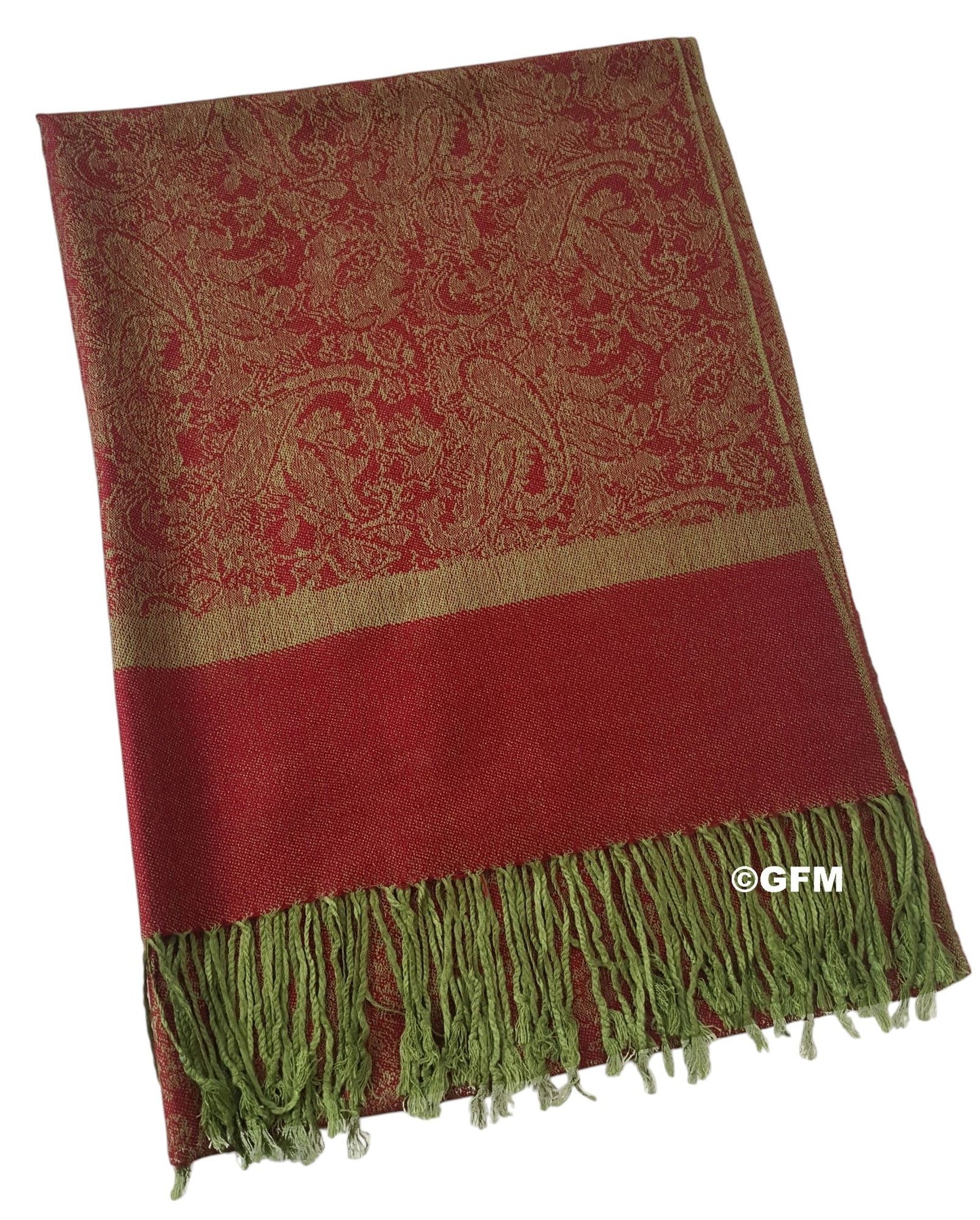 Paisley Pattern Pashmina Style Scarf – Lightweight, Stylish, Boho-Chic Fashion Accessory - Berry Red Olive Green (P093-BLLJTN)