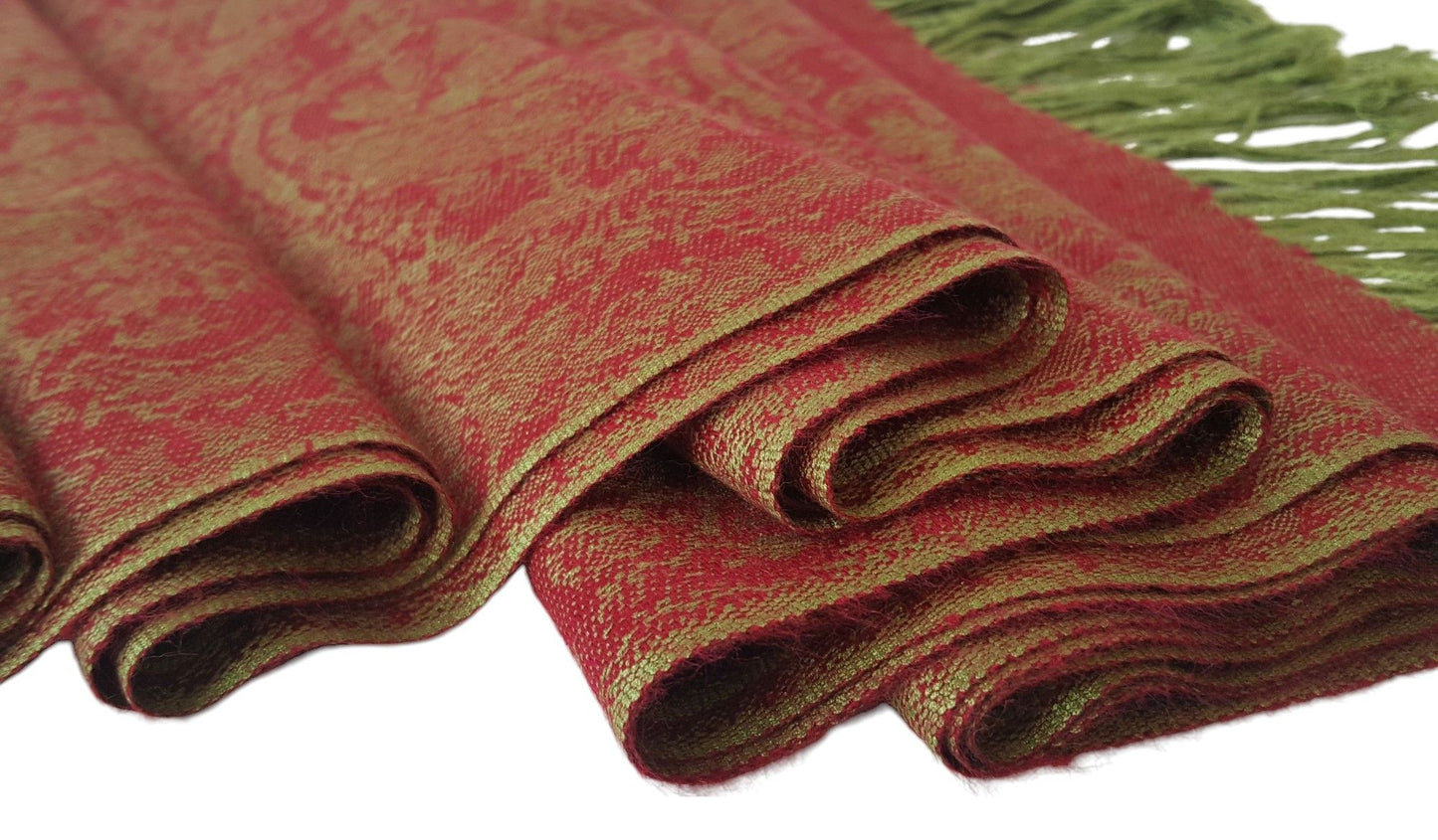 Paisley Pattern Pashmina Style Scarf – Lightweight, Stylish, Boho-Chic Fashion Accessory - Berry Red Olive Green (P093-BLLJTN)