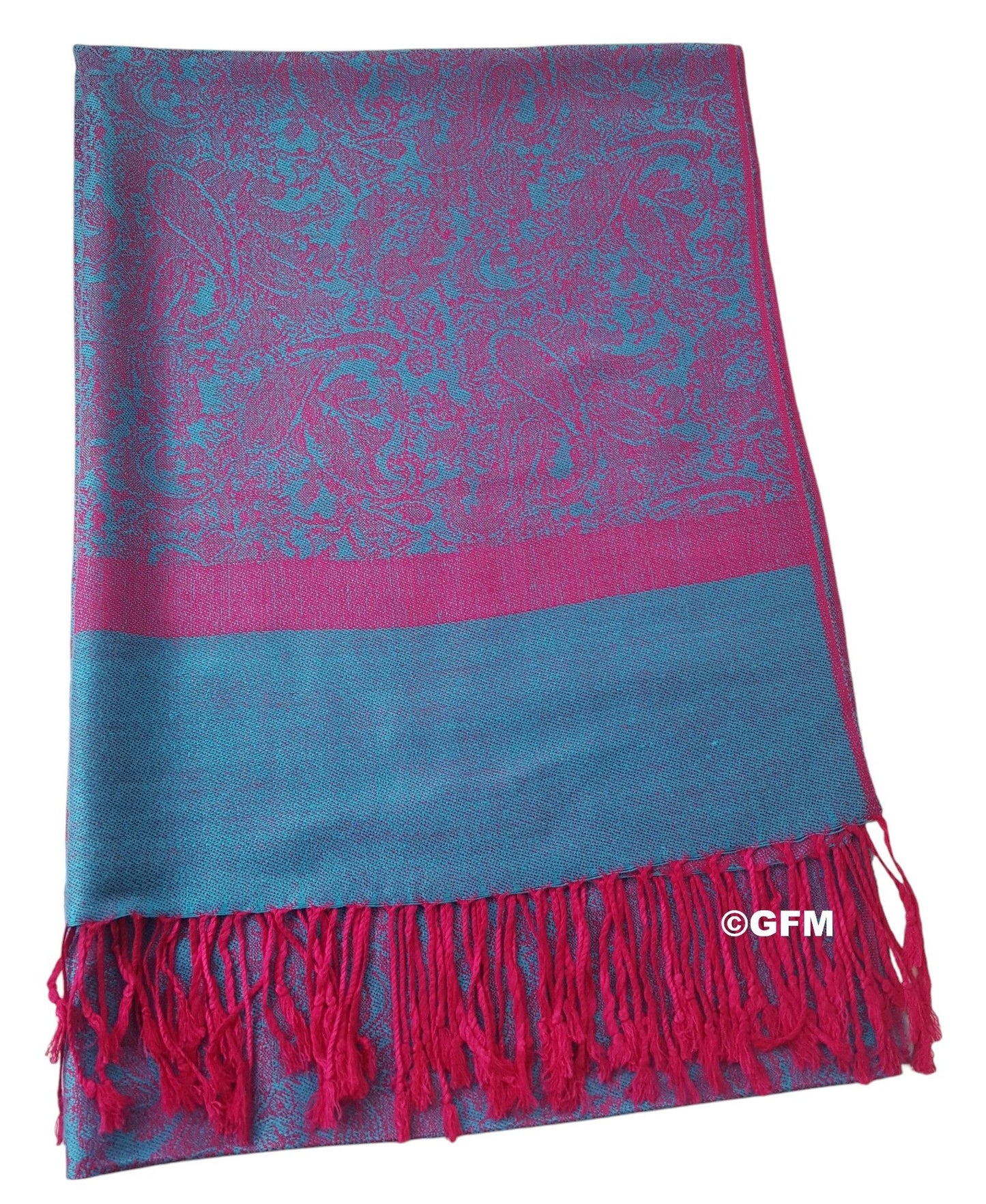 Paisley Pattern Pashmina Style Scarf – Lightweight, Stylish, Boho-Chic Fashion Accessory - Blue Pink (P093-TXCRTGLB)