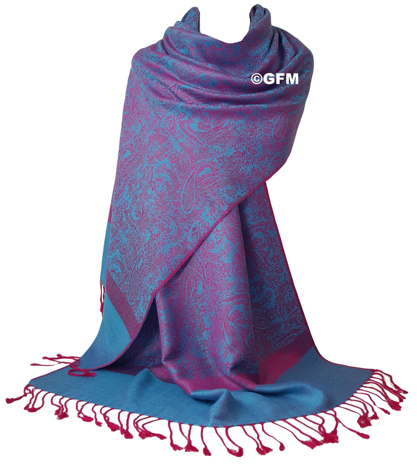 Paisley Pattern Pashmina Style Scarf – Lightweight, Stylish, Boho-Chic Fashion Accessory - Blue Pink (P093-TXCRTGLB)