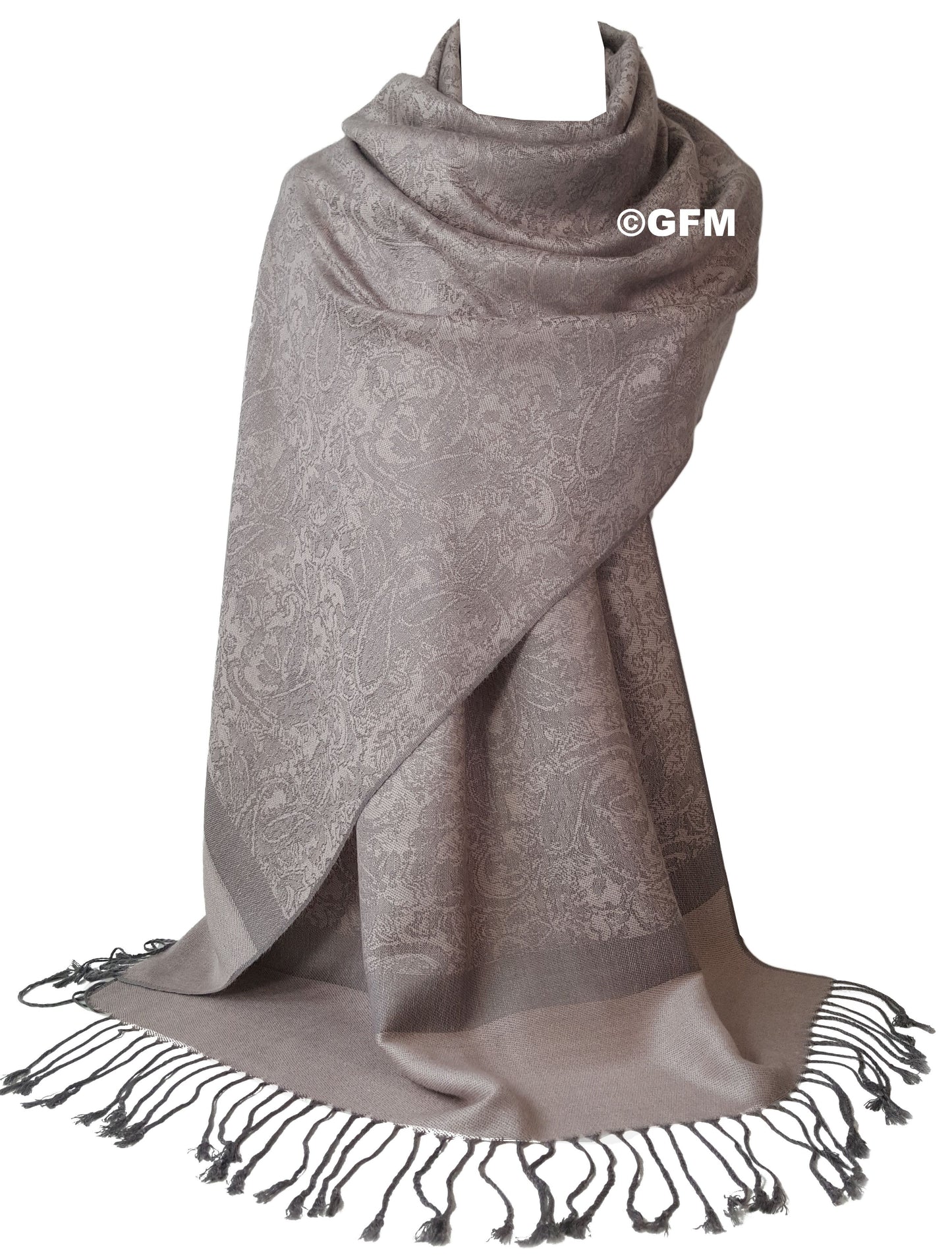 Paisley Pattern Pashmina Style Scarf – Lightweight, Stylish, Boho-Chic Fashion Accessory - Nude Grey (P093-NDBH)