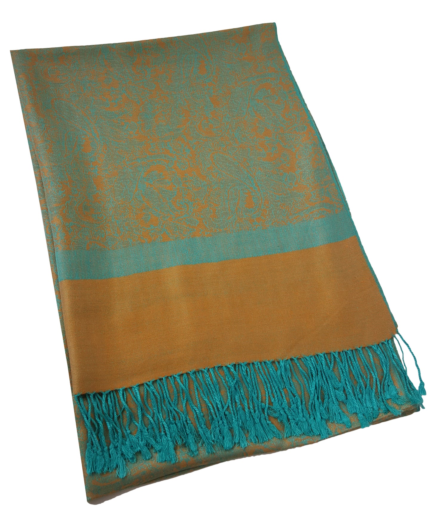 Paisley Pattern Pashmina Style Scarf – Lightweight, Stylish, Boho-Chic Fashion Accessory - Turquoise Orange (P093-TXNRG)