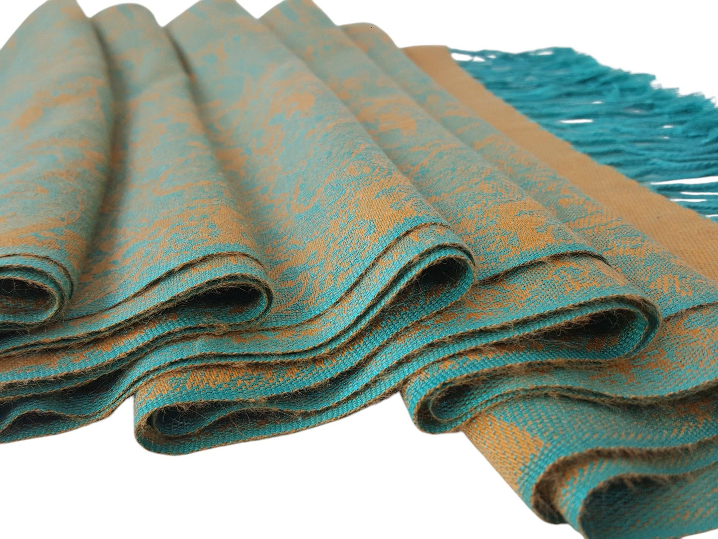 Paisley Pattern Pashmina Style Scarf – Lightweight, Stylish, Boho-Chic Fashion Accessory - Turquoise Orange (P093-TXNRG)