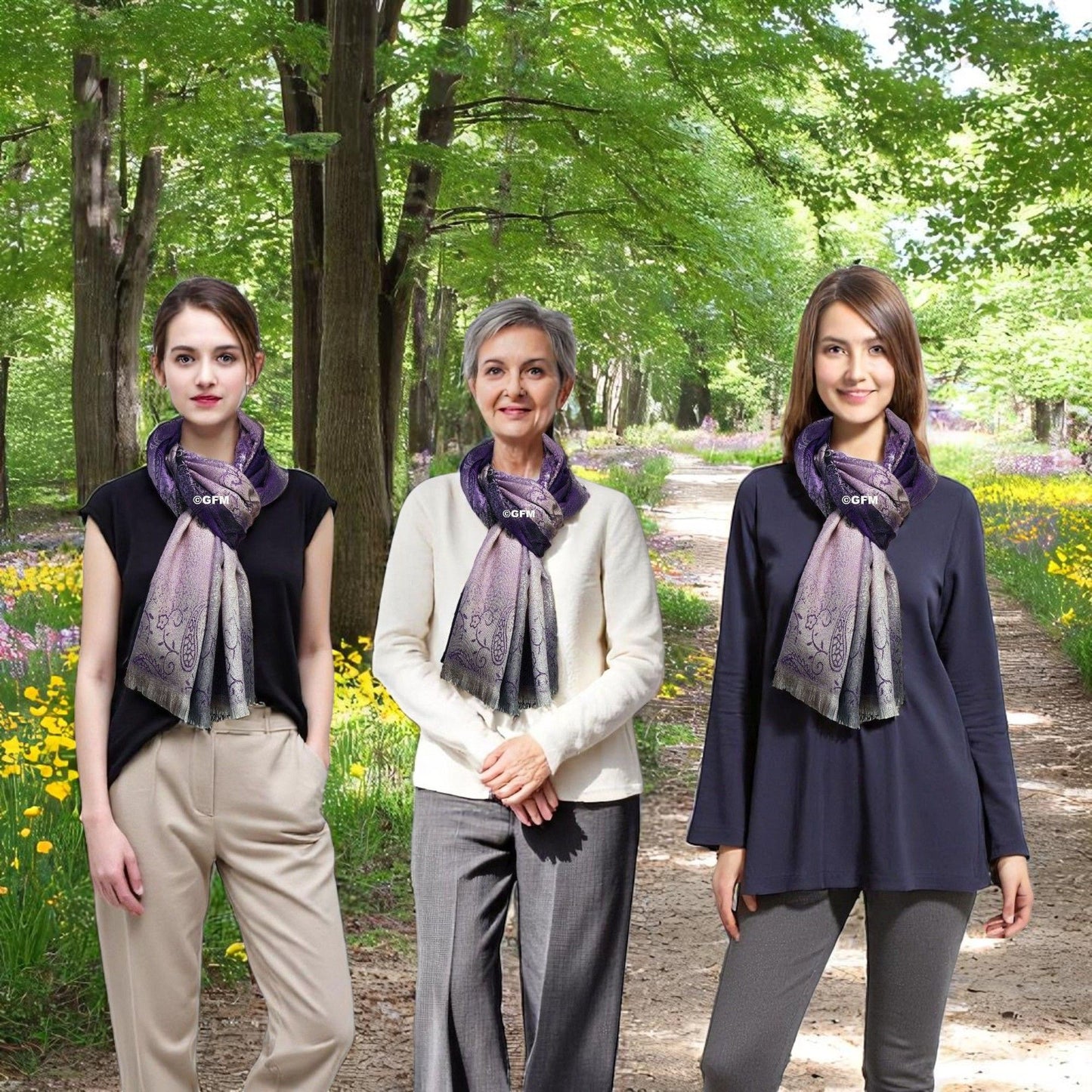 Floral Paisley Pattern Pashmina Style Scarf Shawl for Women - Purple (9321-JMN)