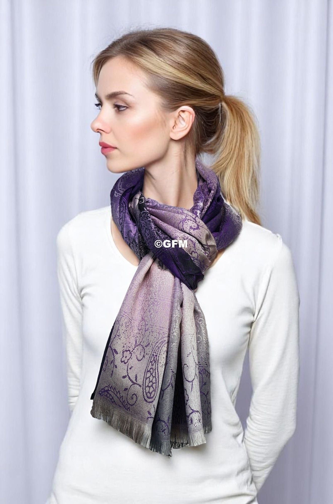 Floral Paisley Pattern Pashmina Style Scarf Shawl for Women - Purple (9321-JMN)
