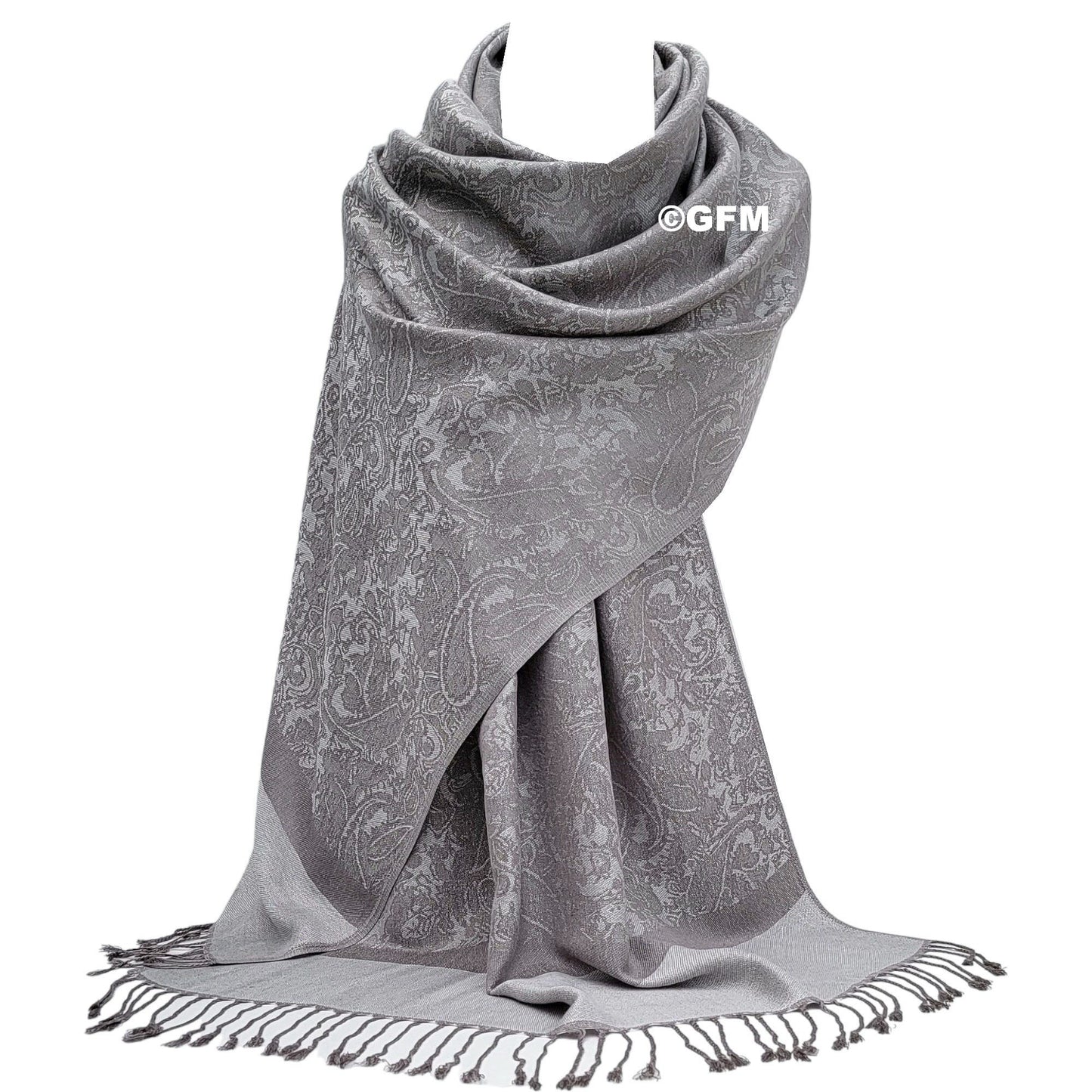 Paisley Pattern Pashmina Style Scarf – Lightweight, Stylish, Boho-Chic Fashion Accessory - Taupe Brown Grey (P093-CHTPBH)