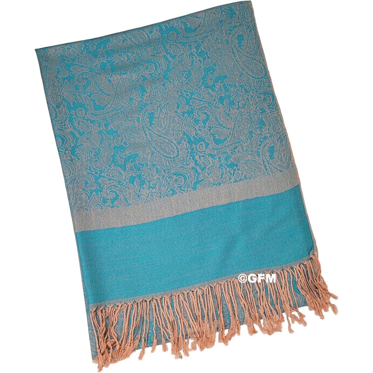 Paisley Pattern Pashmina Style Scarf – Lightweight, Stylish, Boho-Chic Fashion Accessory - Turquoise Brown (P093-TXHLKEK)