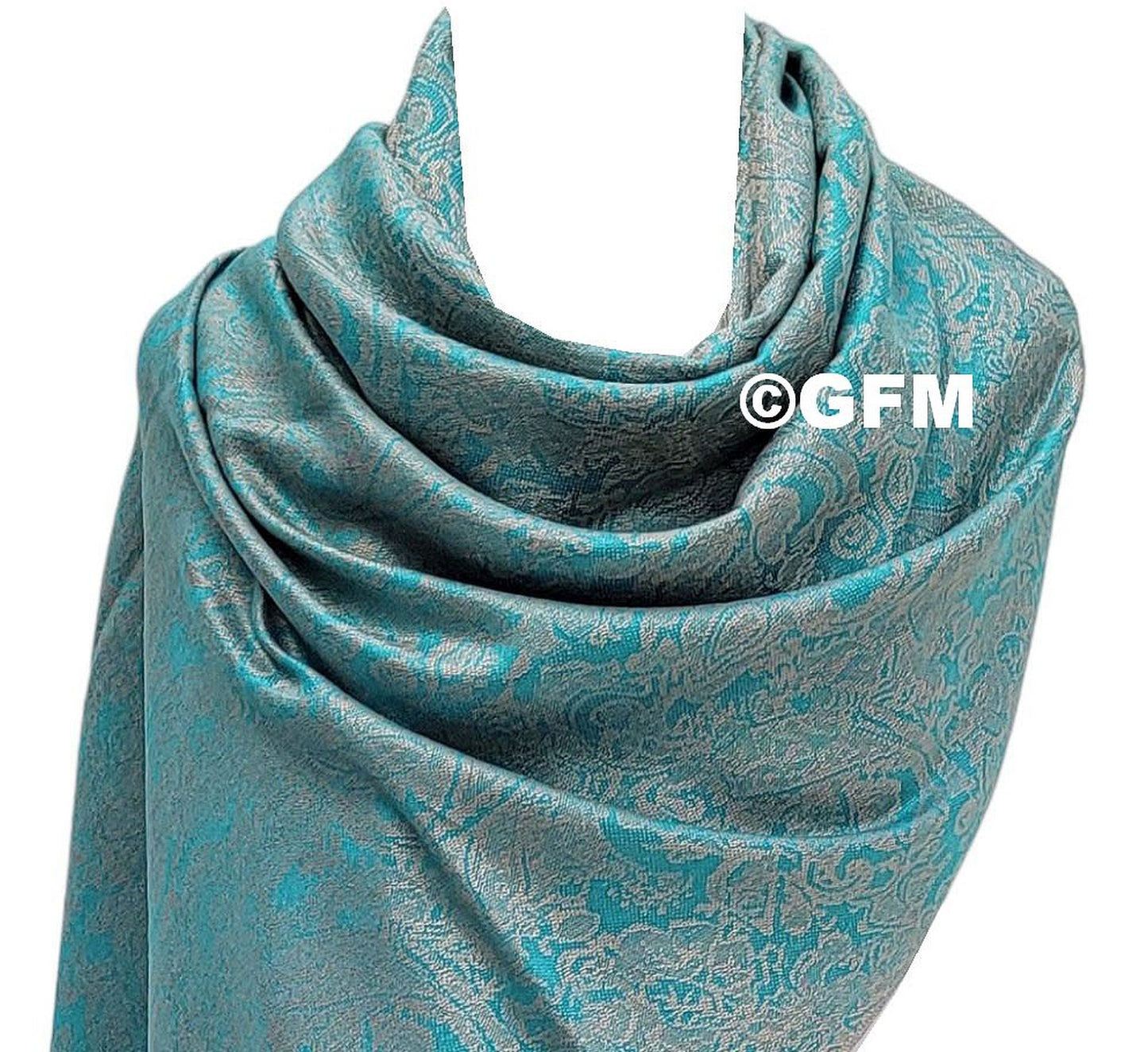 Paisley Pattern Pashmina Style Scarf – Lightweight, Stylish, Boho-Chic Fashion Accessory - Turquoise Brown (P093-TXHLKEK)
