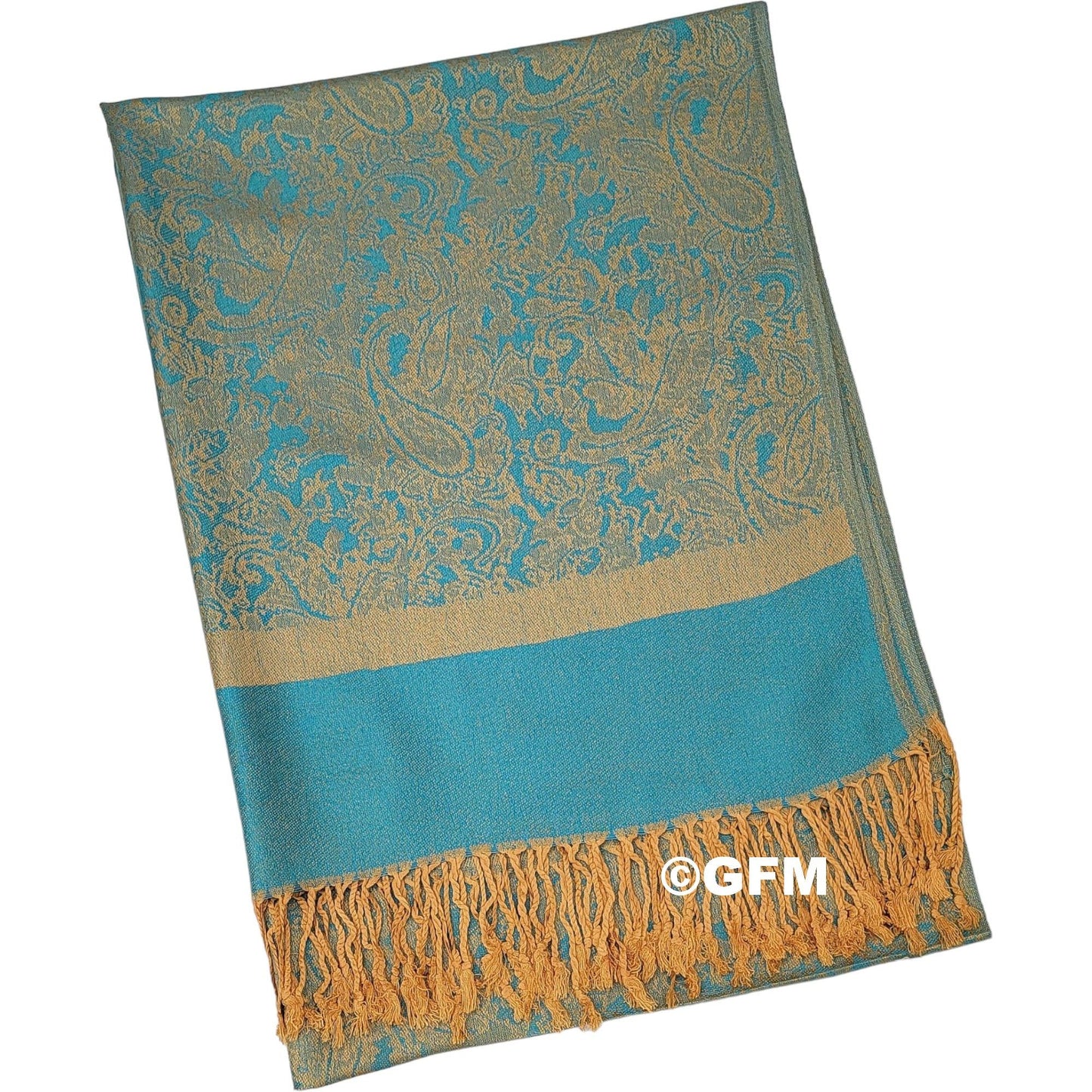 Paisley Pattern Pashmina Style Scarf – Lightweight, Stylish, Boho-Chic Fashion Accessory - Golden Brown Turquoise Green (P093-SNTXHR)
