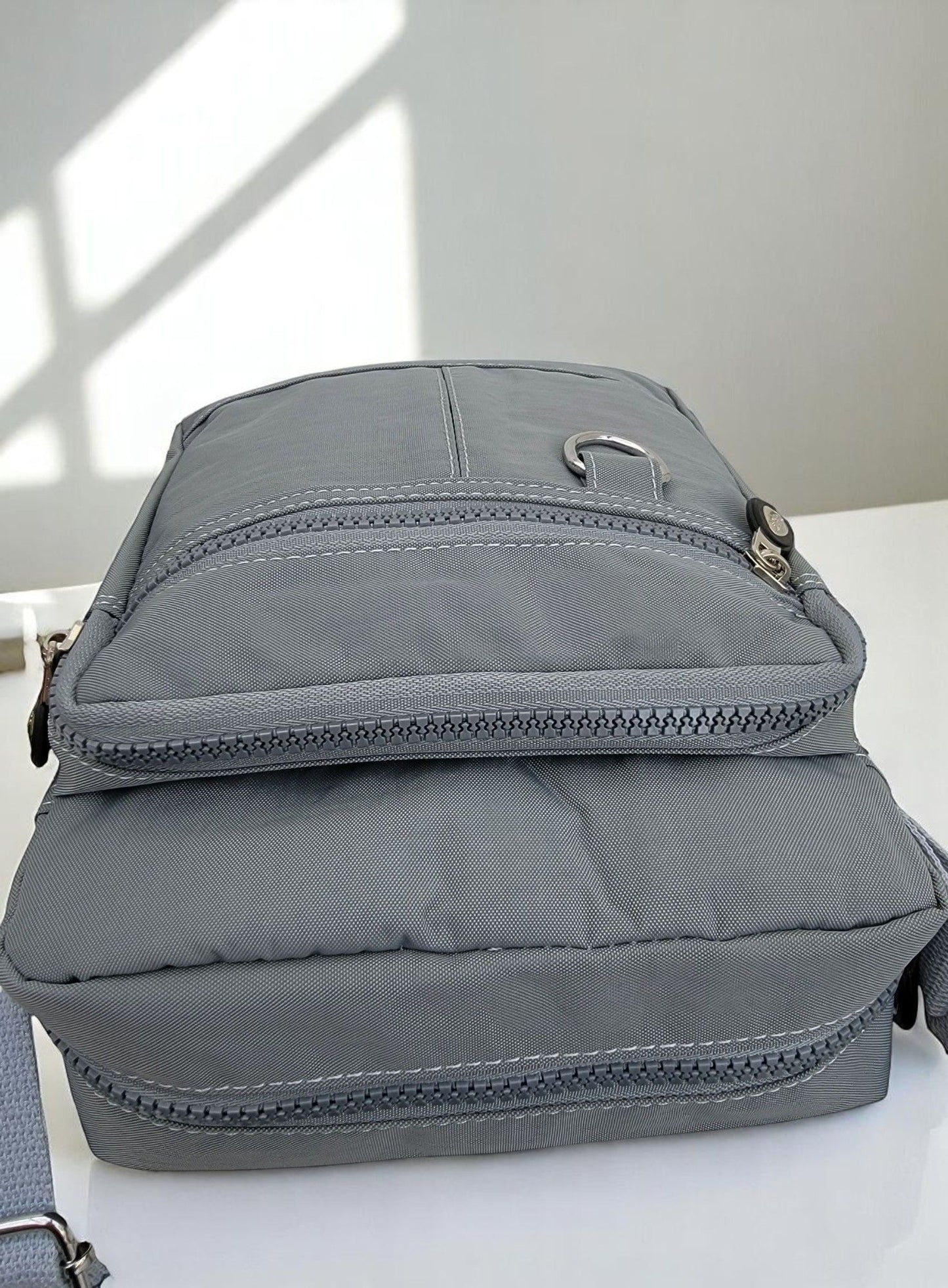 Lightweight Waterproof Small Nylon Crossbody Bag for Women with Multiple Compartments and Adjustable Strap - Light Grey (9925-HLBH)
