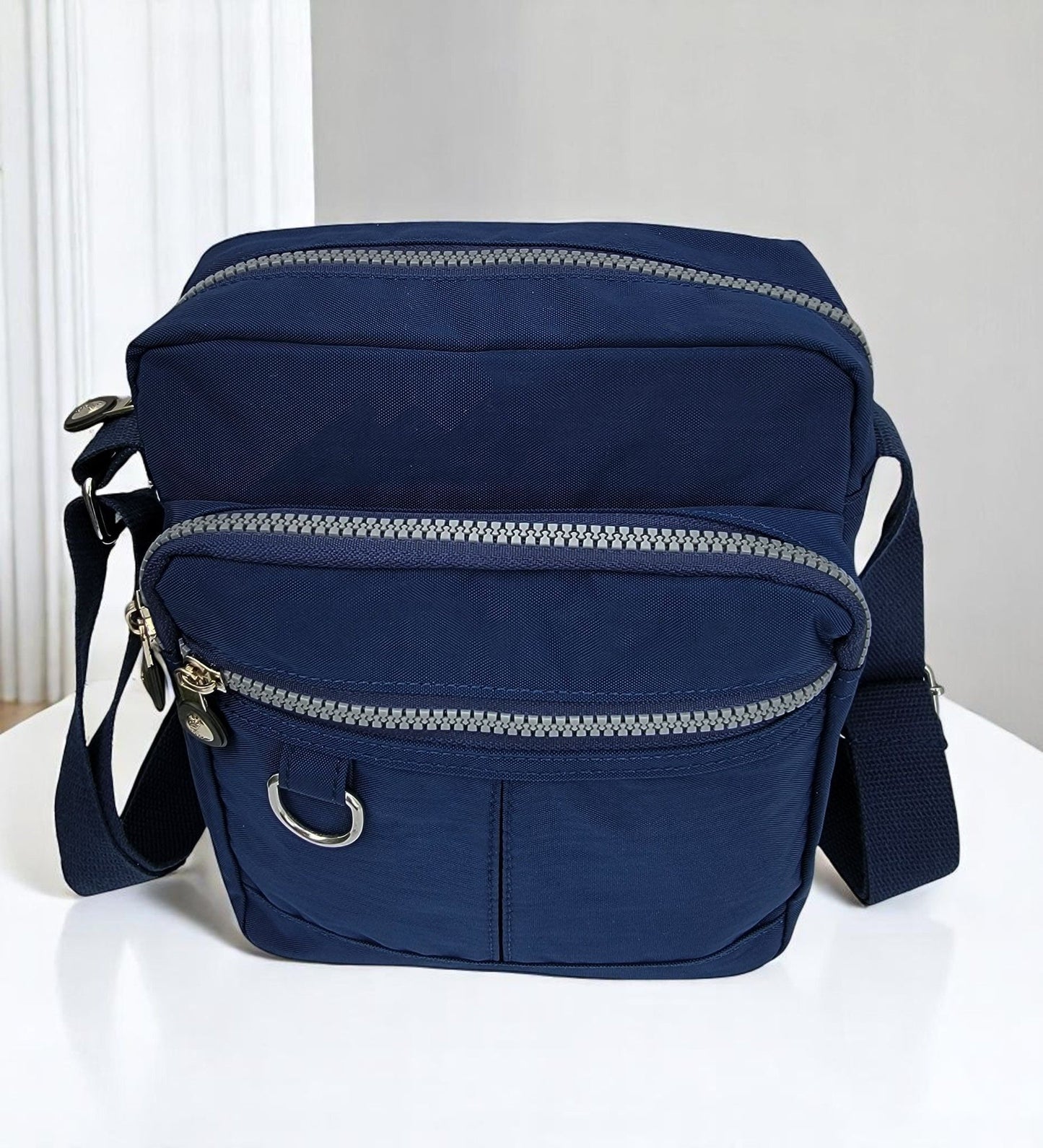 Lightweight Waterproof Small Nylon Crossbody Bag for Women with Multiple Compartments and Adjustable Strap - Navy Blue (9925-GHNL)