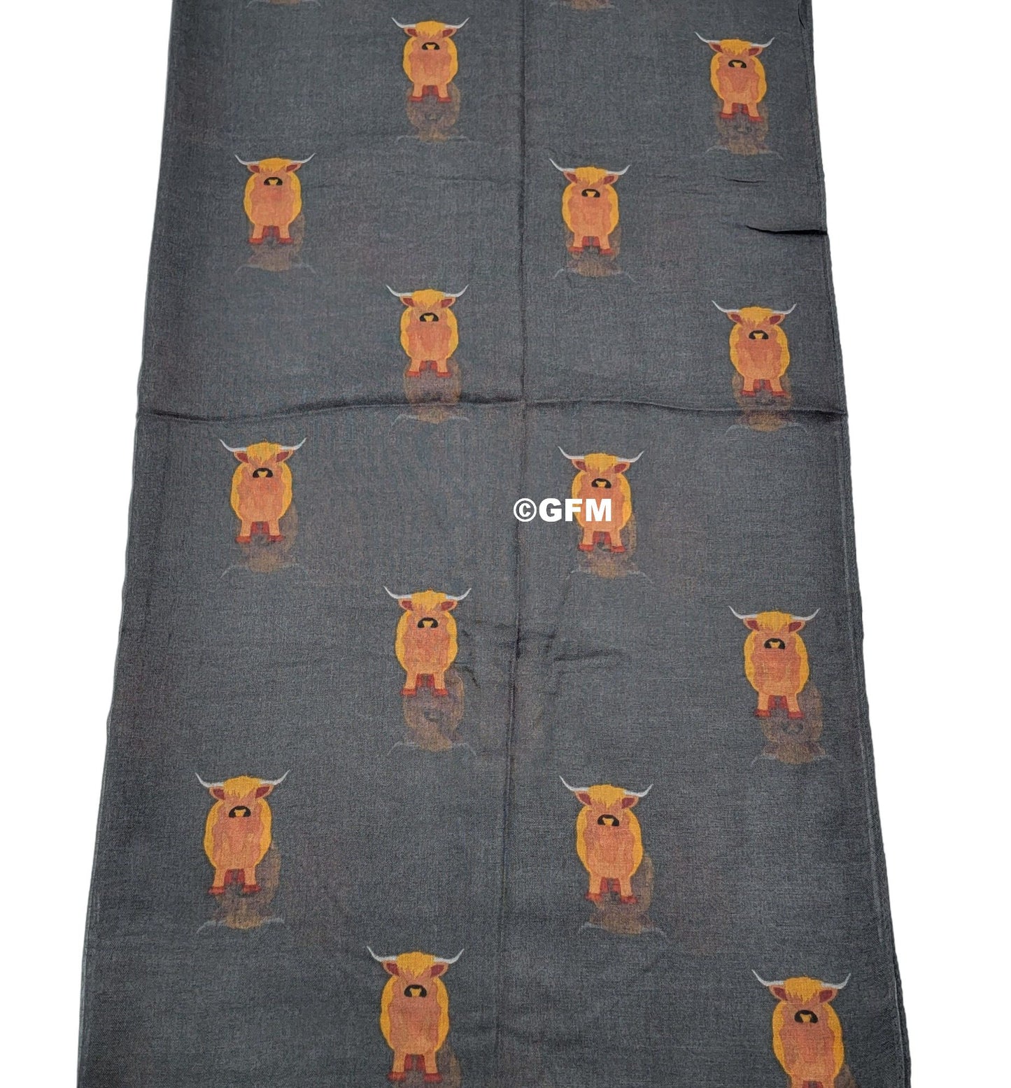 Scottish Highland Cow Scarf – Fluffy Highland Coos Heilan Coo Cattle Print Wrap - Grey (CW-53-BH)