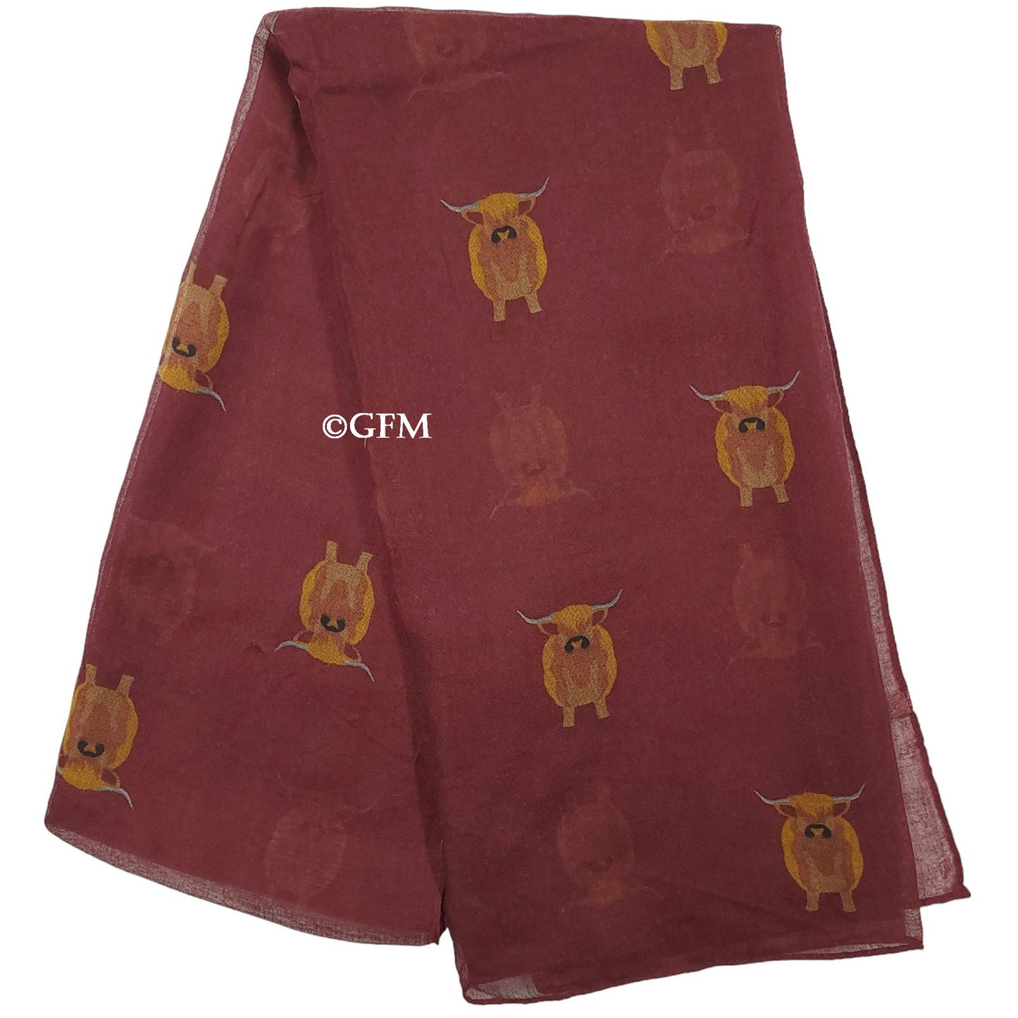 Scottish Highland Cow Scarf – Fluffy Highland Coos Heilan Coo Cattle Print Wrap - Red (CW-53-GHLL)