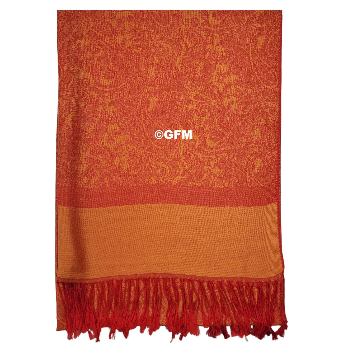 Paisley Pattern Pashmina Style Scarf – Lightweight, Stylish, Boho-Chic Fashion Accessory - Orangey Red (P093-CTNRGNRG)