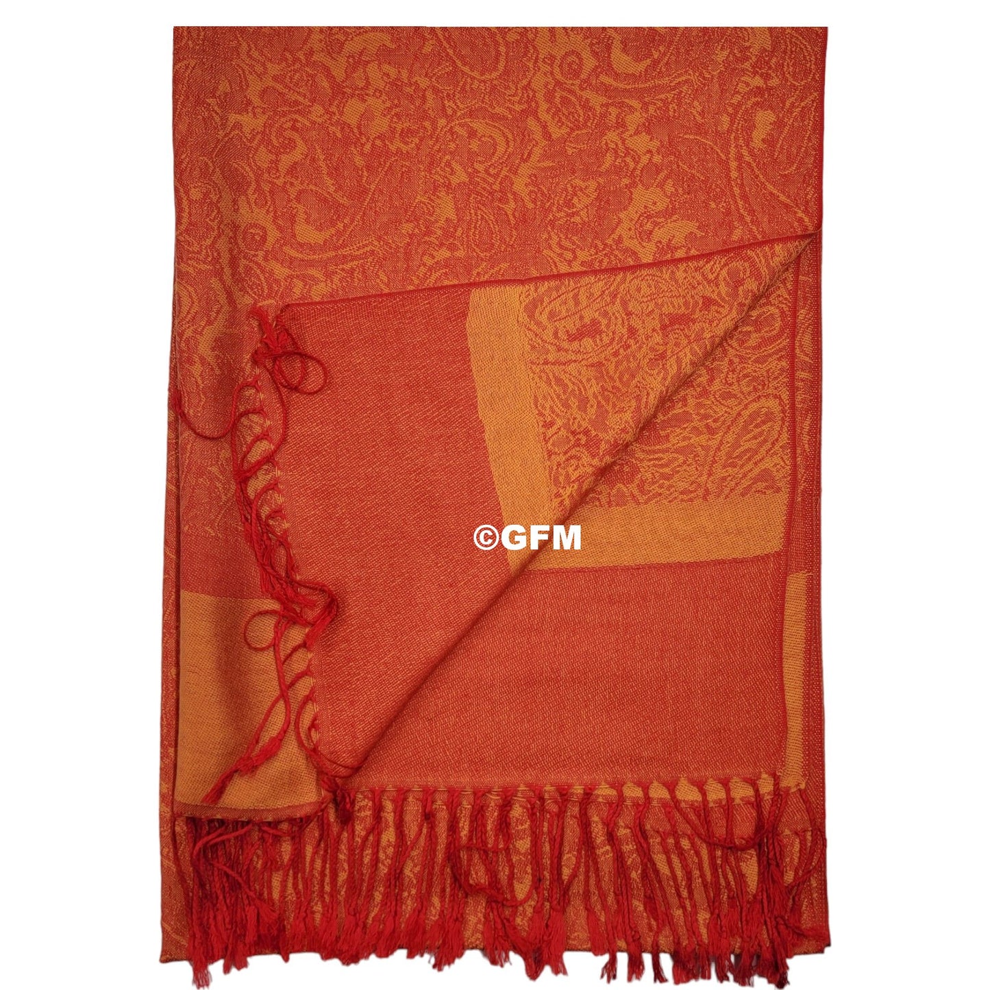 Paisley Pattern Pashmina Style Scarf – Lightweight, Stylish, Boho-Chic Fashion Accessory - Orangey Red (P093-CTNRGNRG)