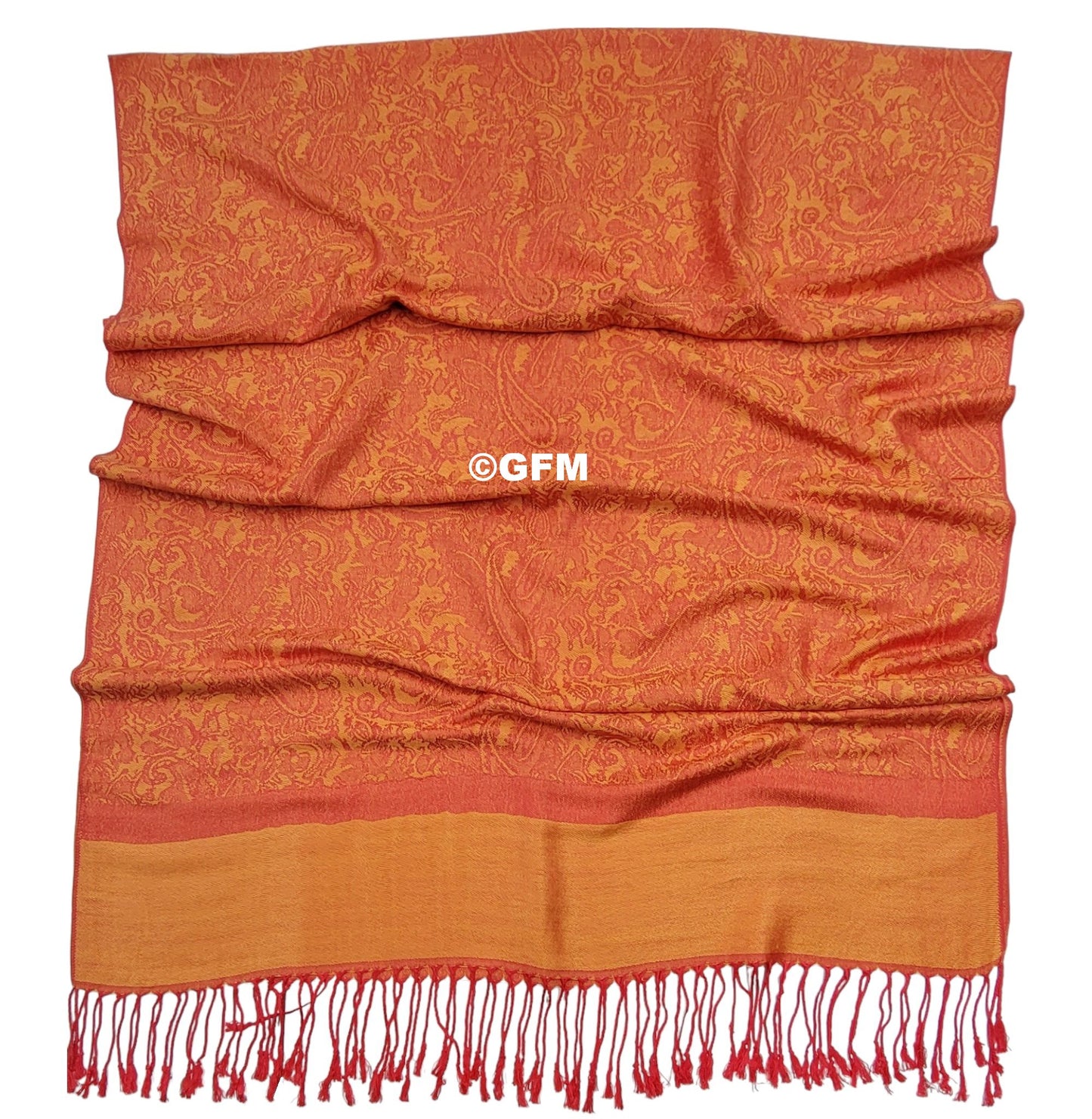 Paisley Pattern Pashmina Style Scarf – Lightweight, Stylish, Boho-Chic Fashion Accessory - Orangey Red (P093-CTNRGNRG)
