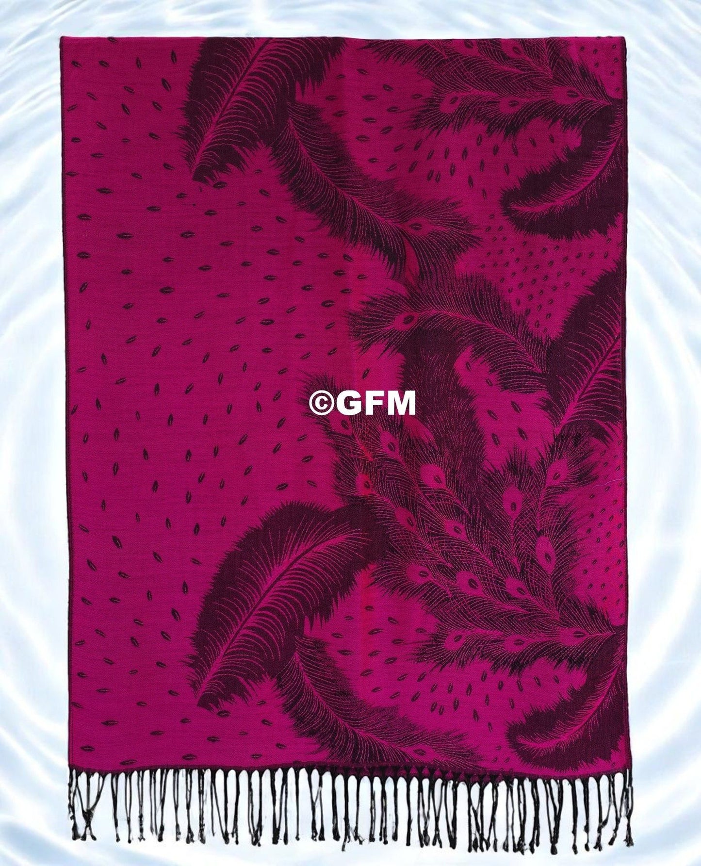 Peacock Feather Design Pashmina Style Scarf or Shawl – Hot Pink Black (PCKPASH-P8-CRTGLBKL)