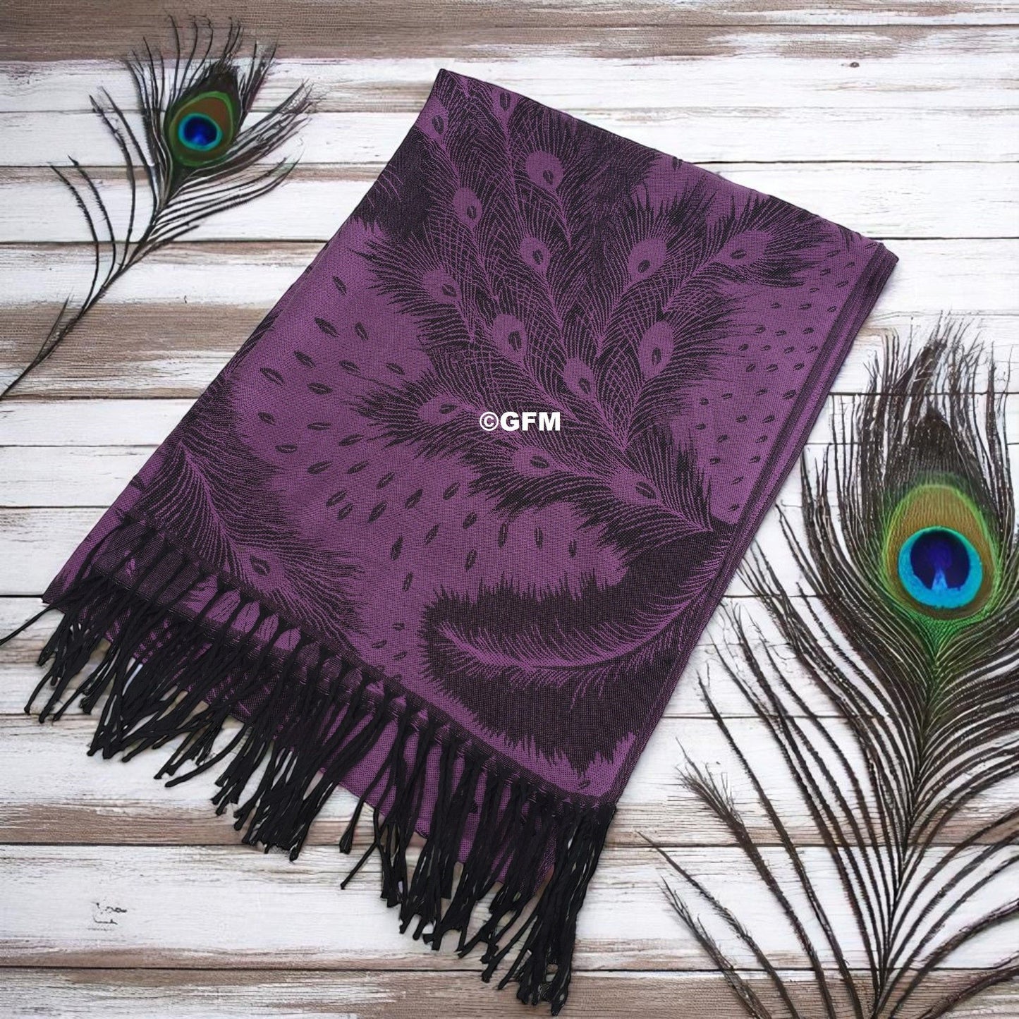Peacock Feather Design Pashmina Style Scarf or Shawl – Light Purple (PCKPASH-P47-HLJMNKL)