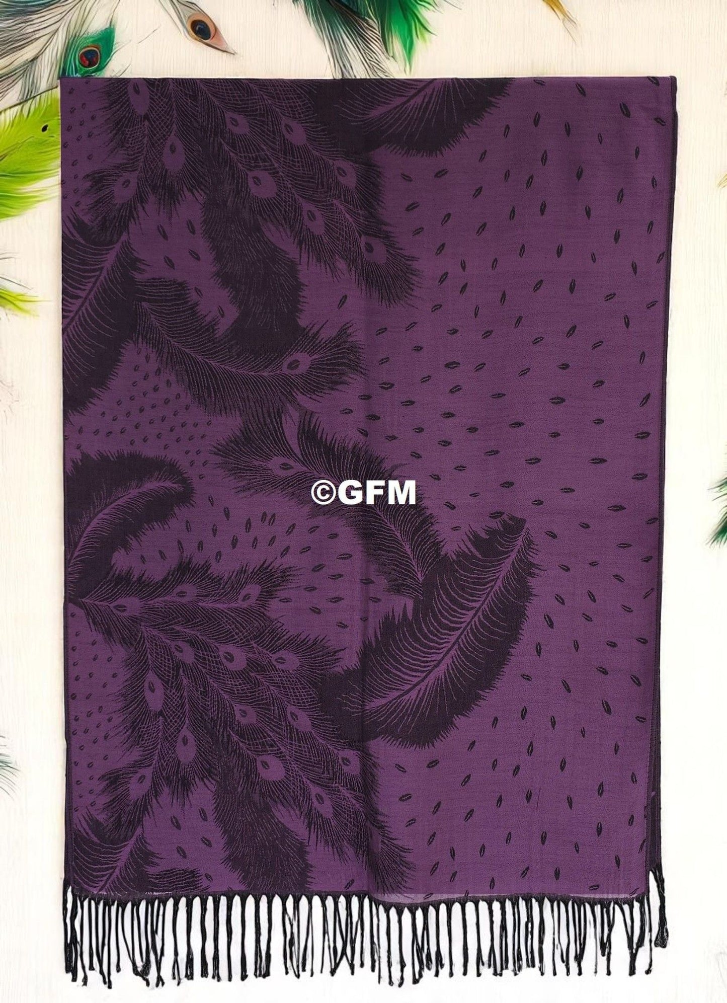 Peacock Feather Design Pashmina Style Scarf or Shawl – Light Purple (PCKPASH-P47-HLJMNKL)