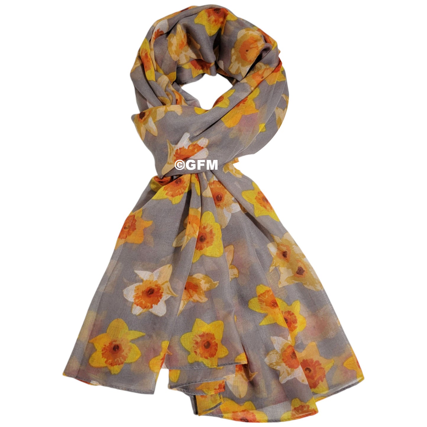 Daffodil Flower Print Scarf - Grey (DAF-05-BH)