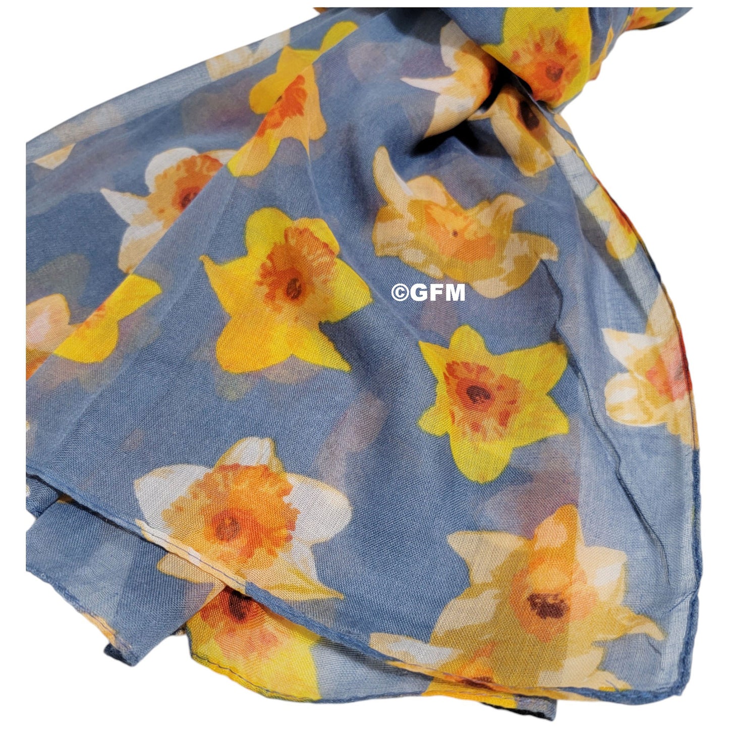 Daffodil Flower Print Scarf - Denim Blue (DAF-05-DNM)