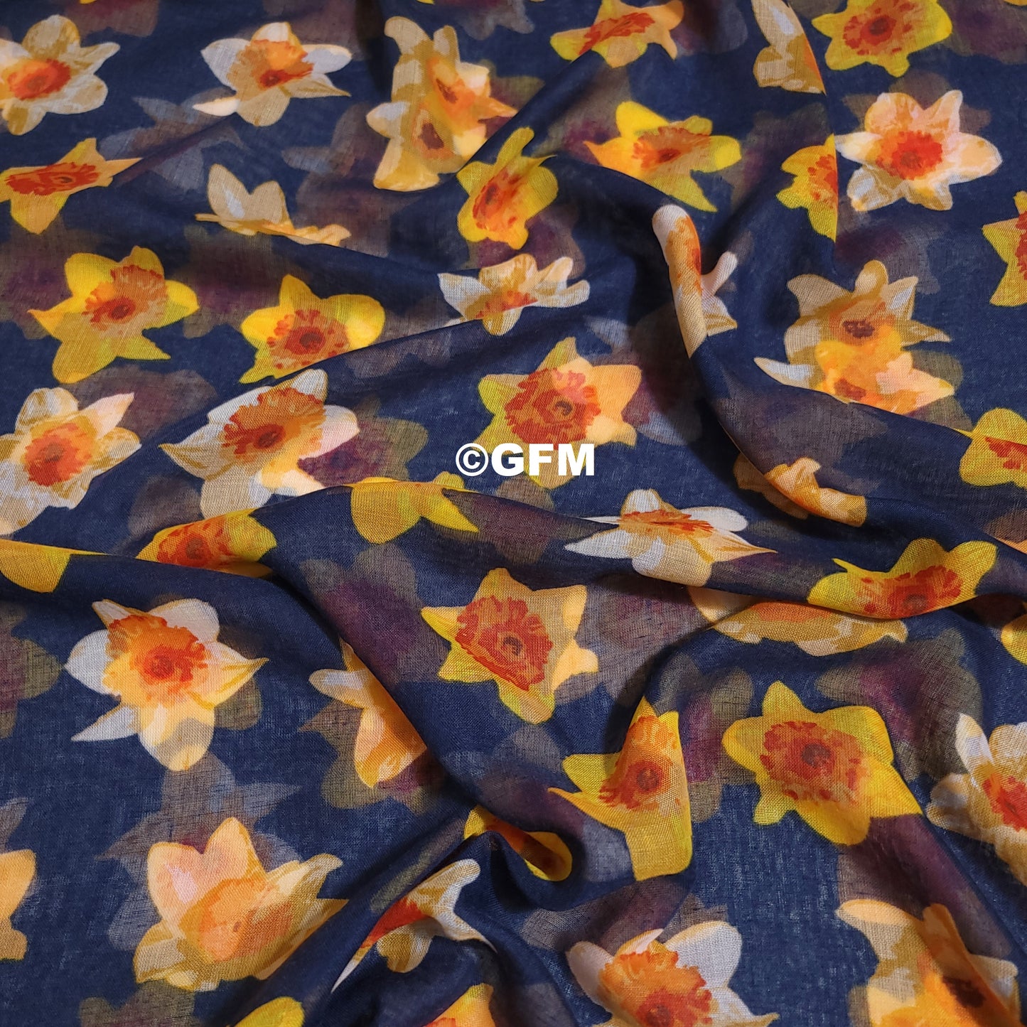 Daffodil Flower Print Scarf - Blue (DAF-05-GHNL)