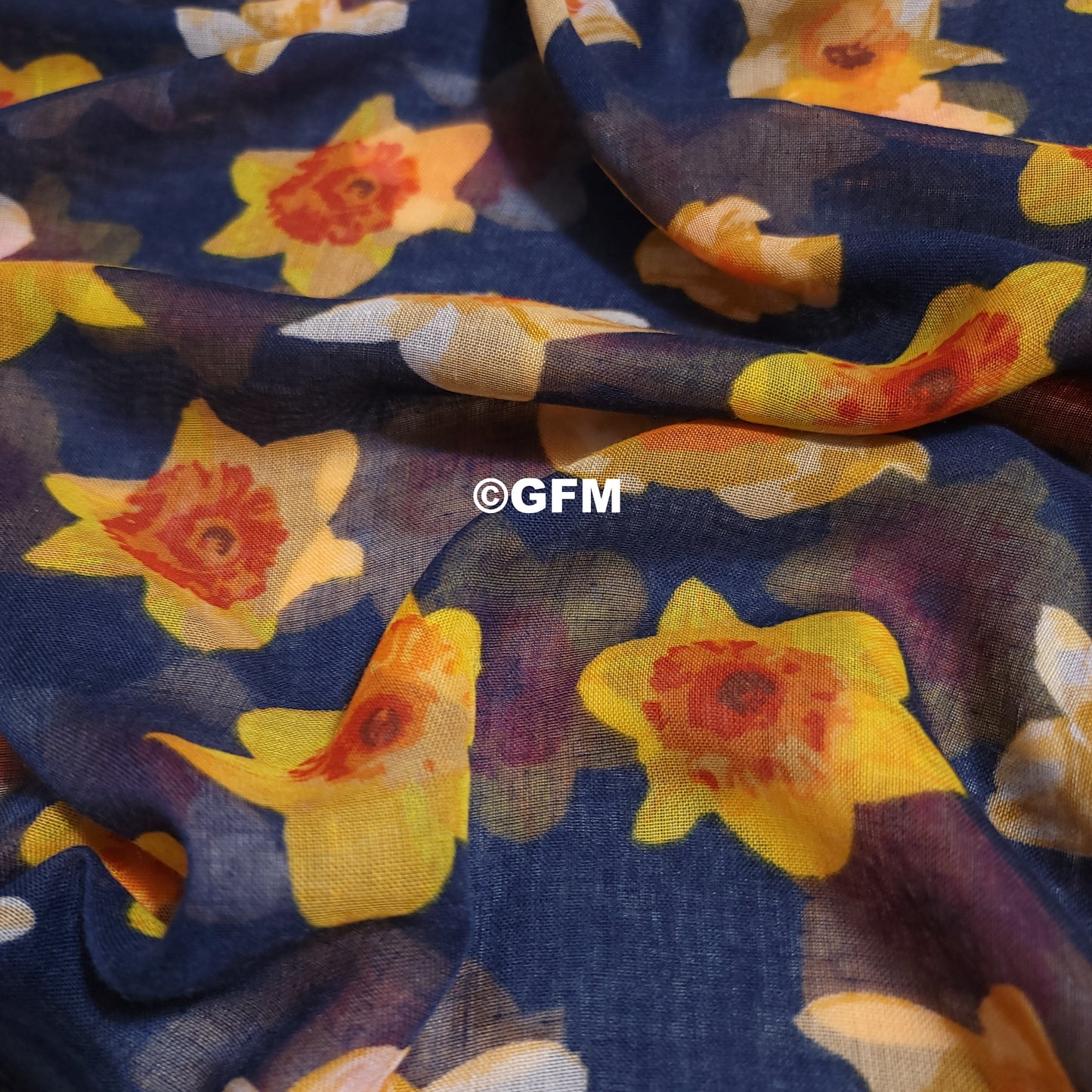 Daffodil Flower Print Scarf - Blue (DAF-05-GHNL)