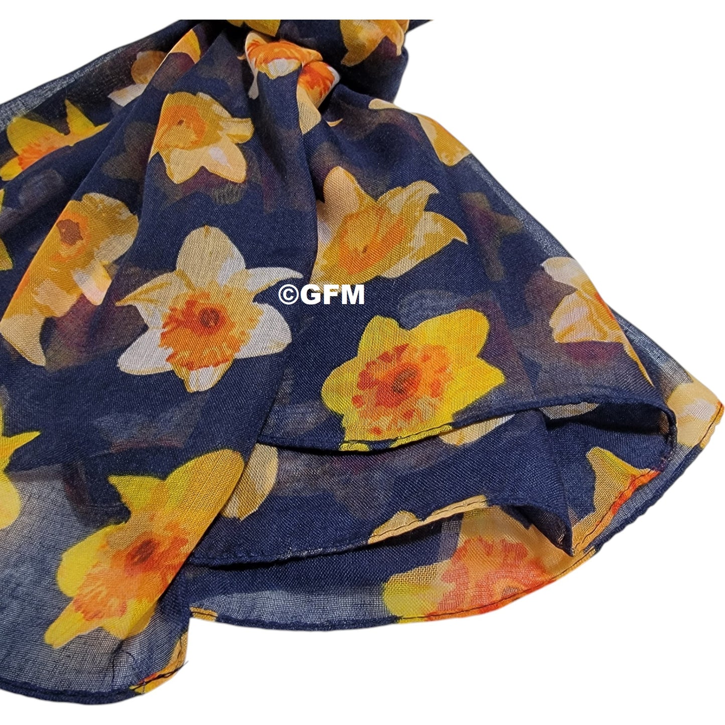 Daffodil Flower Print Scarf - Blue (DAF-05-GHNL)