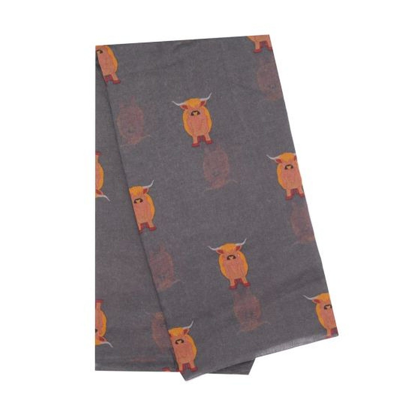 Scottish Highland Cow Scarf – Fluffy Highland Coos Heilan Coo Cattle Print Wrap - Grey (CW-53-BH)