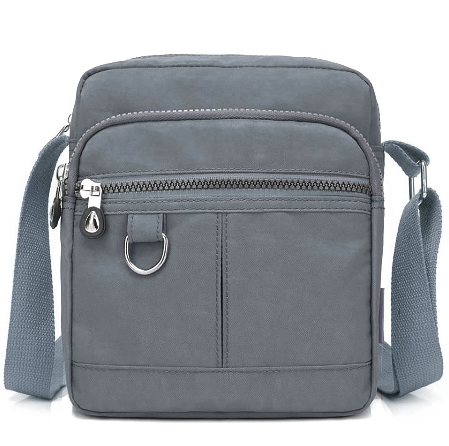 Lightweight Waterproof Small Nylon Crossbody Bag for Women with Multiple Compartments and Adjustable Strap - Light Grey (9925-HLBH)