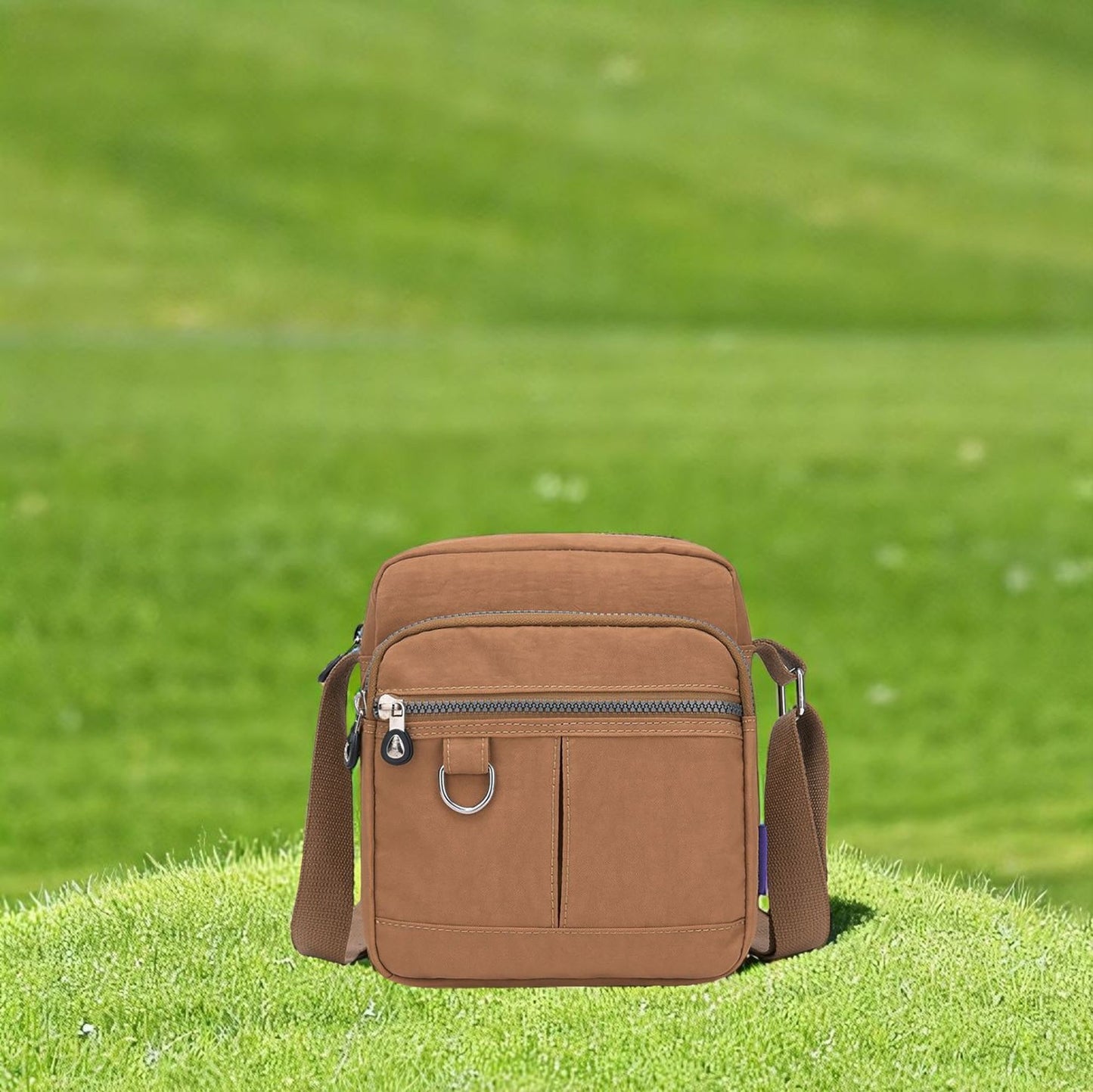 Lightweight Waterproof Small Nylon Crossbody Bag for Women with Multiple Compartments and Adjustable Strap - Light Brown (9925-HLKEK)