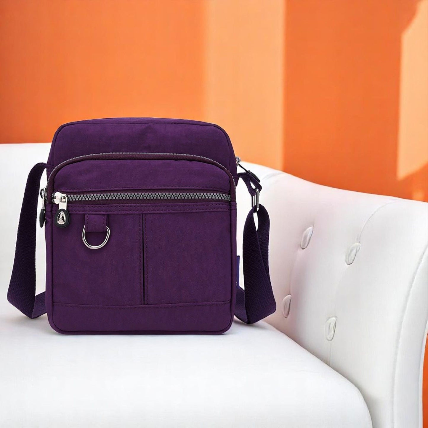 Lightweight Waterproof Small Nylon Crossbody Bag for Women with Multiple Compartments and Adjustable Strap - Purple (9925-GHJMN)