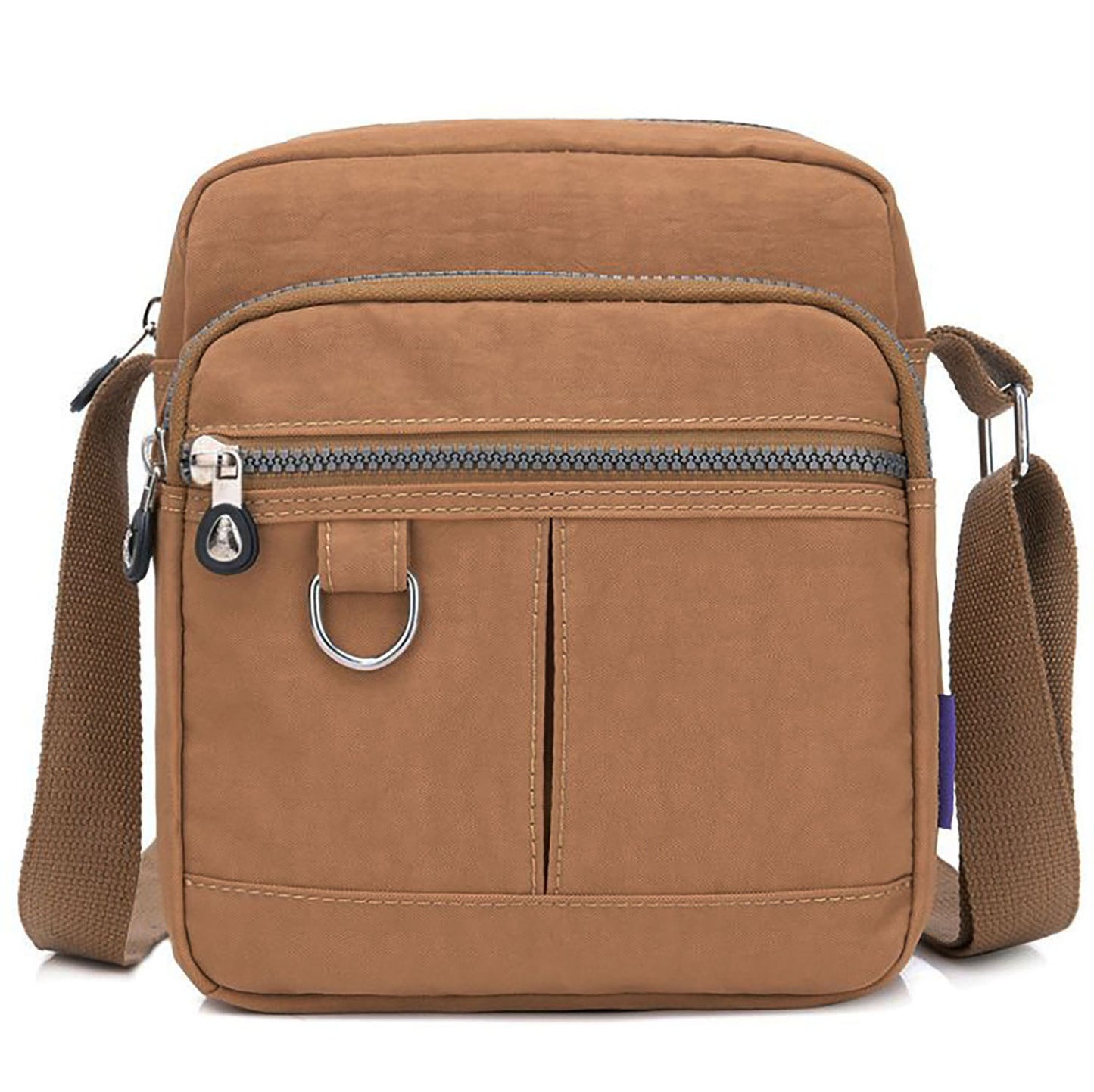 Lightweight Waterproof Small Nylon Crossbody Bag for Women with Multiple Compartments and Adjustable Strap - Light Brown (9925-HLKEK)