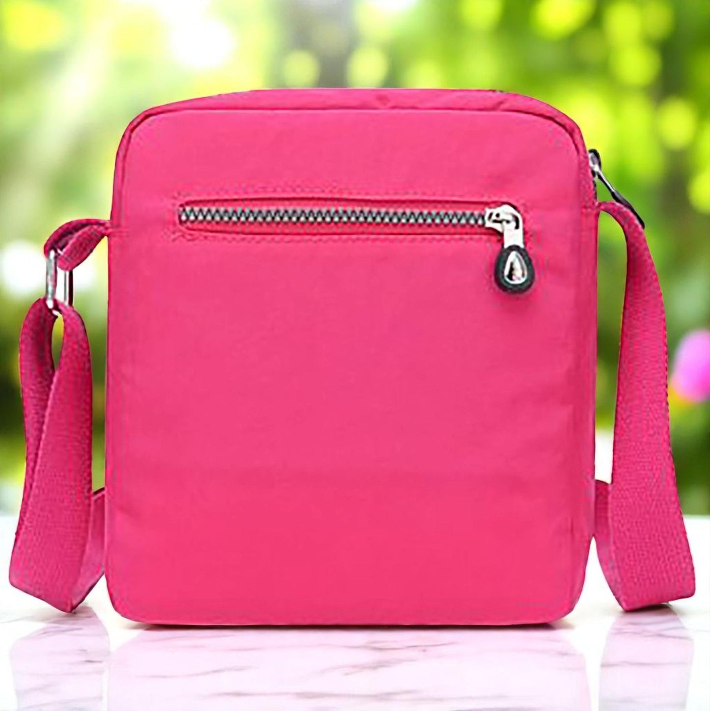 Lightweight Waterproof Small Nylon Crossbody Bag for Women with Multiple Compartments and Adjustable Strap - Hot Pink (9925-CRTGLB)