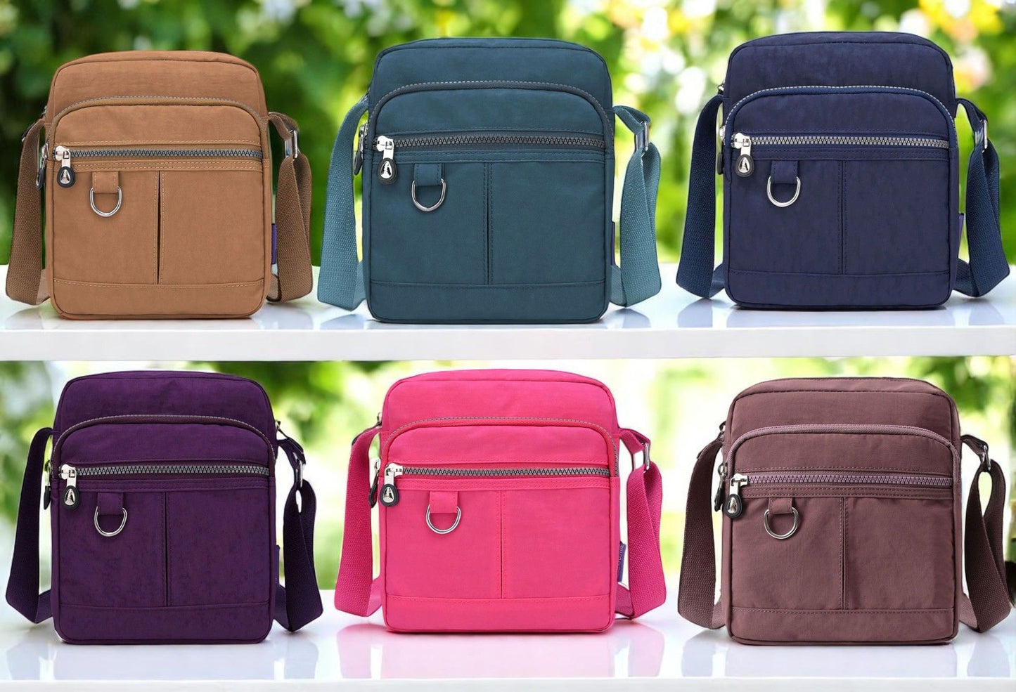 Lightweight Waterproof Small Nylon Crossbody Bag for Women with Multiple Compartments and Adjustable Strap - Beige (9925-TR)