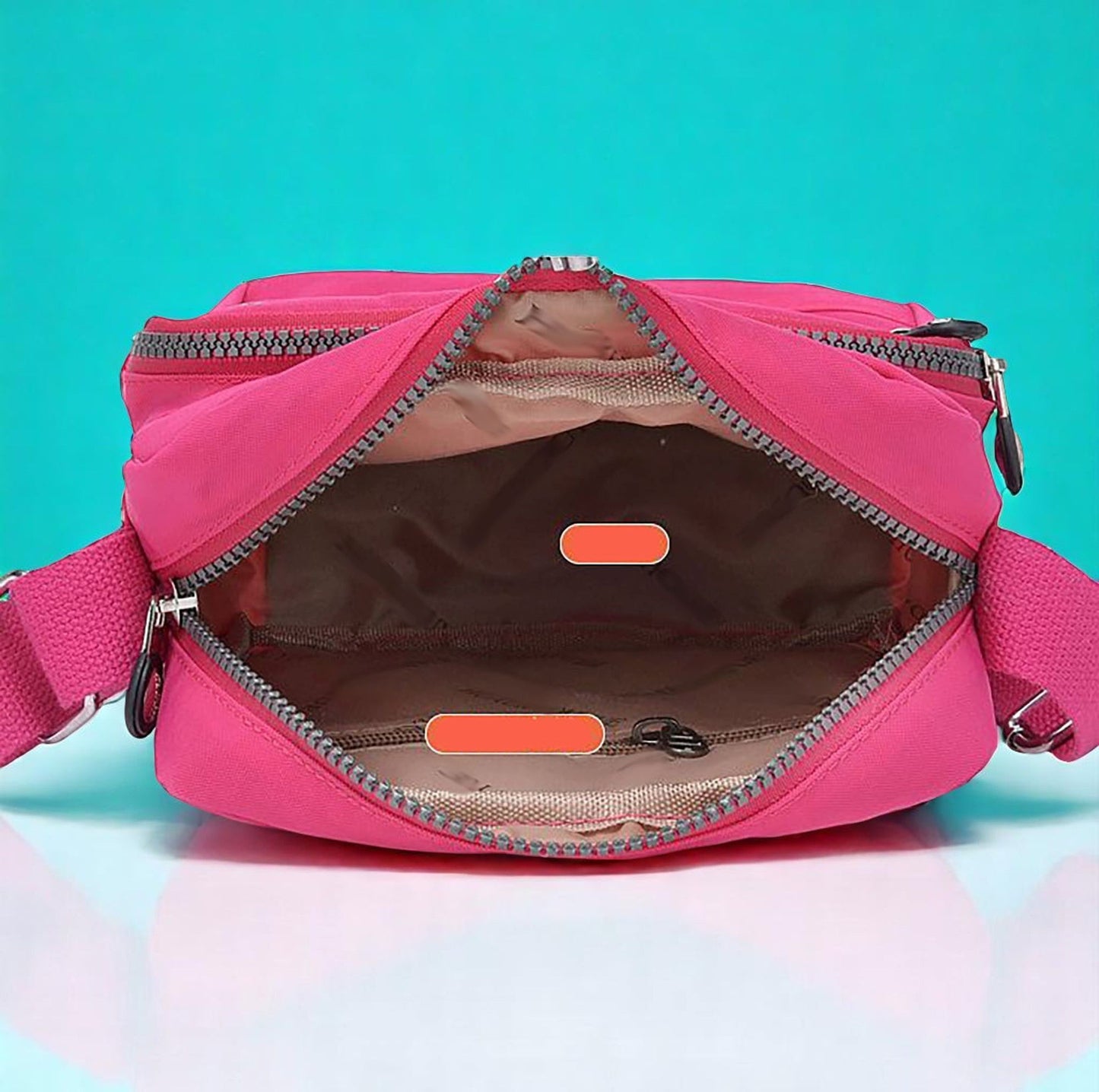 Lightweight Waterproof Small Nylon Crossbody Bag for Women with Multiple Compartments and Adjustable Strap - Hot Pink (9925-CRTGLB)