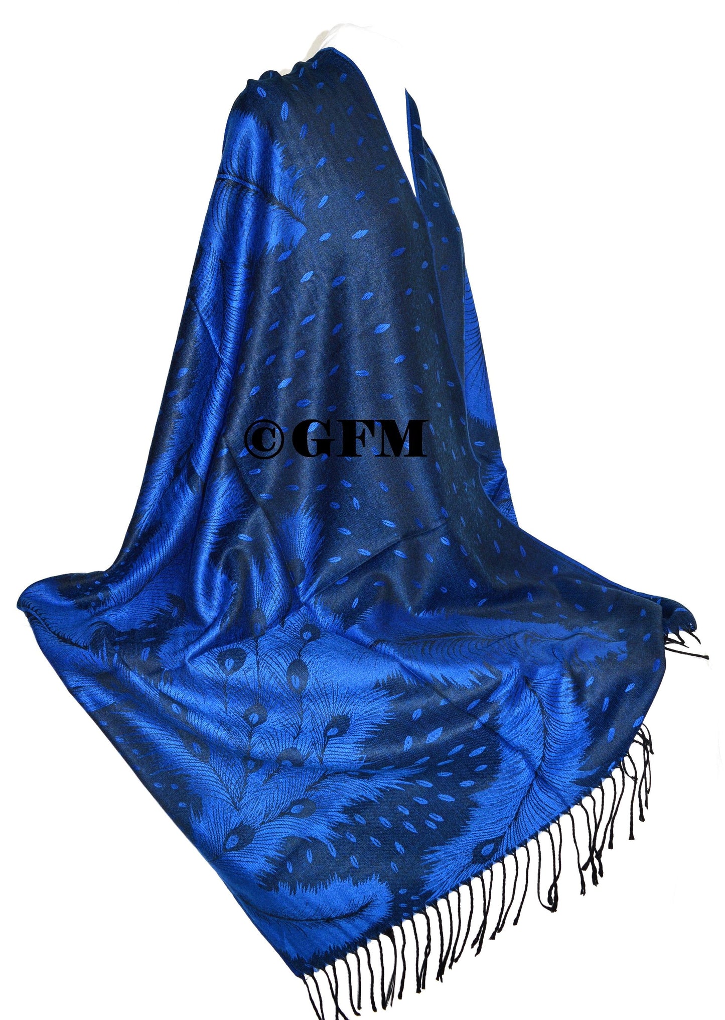 Peacock Feather Design Pashmina Style Scarf or Shawl – Royal Blue (PCKPASH-P4-CRTNL)